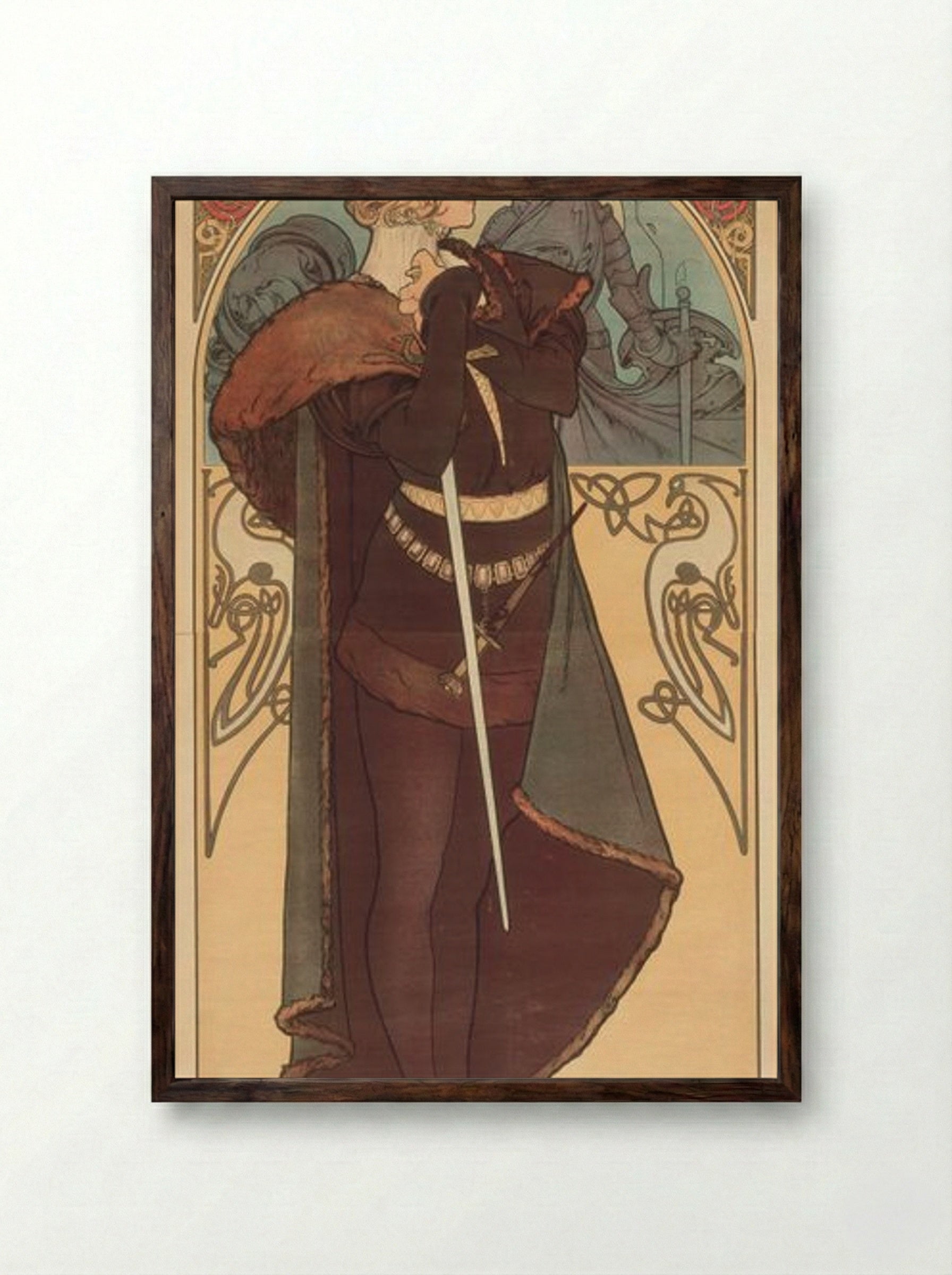 Hamlet, Sarah Bernhardt - Alphonse Mucha - Framed Print Dark Wood