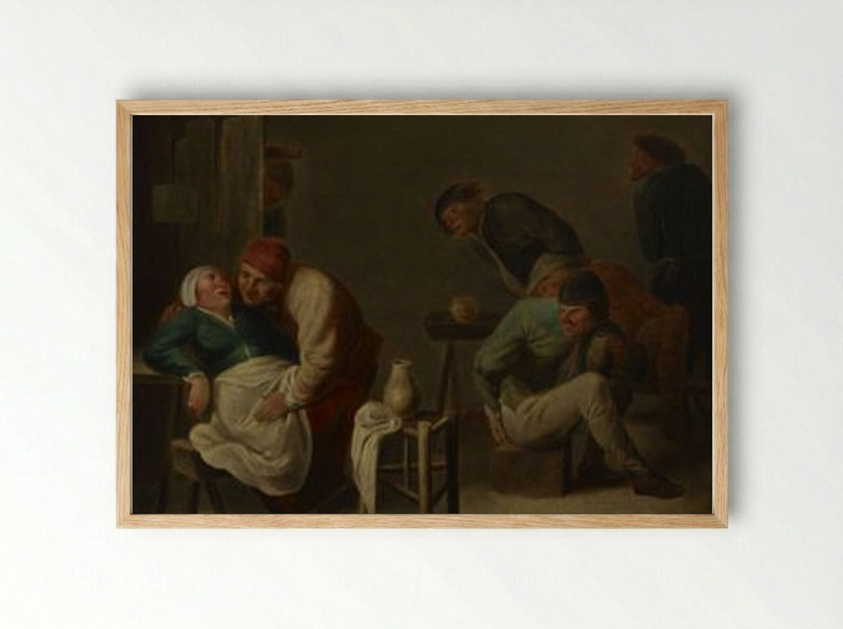 Tavern Scene with Figures - Fine Art Print - Framed Print Wood