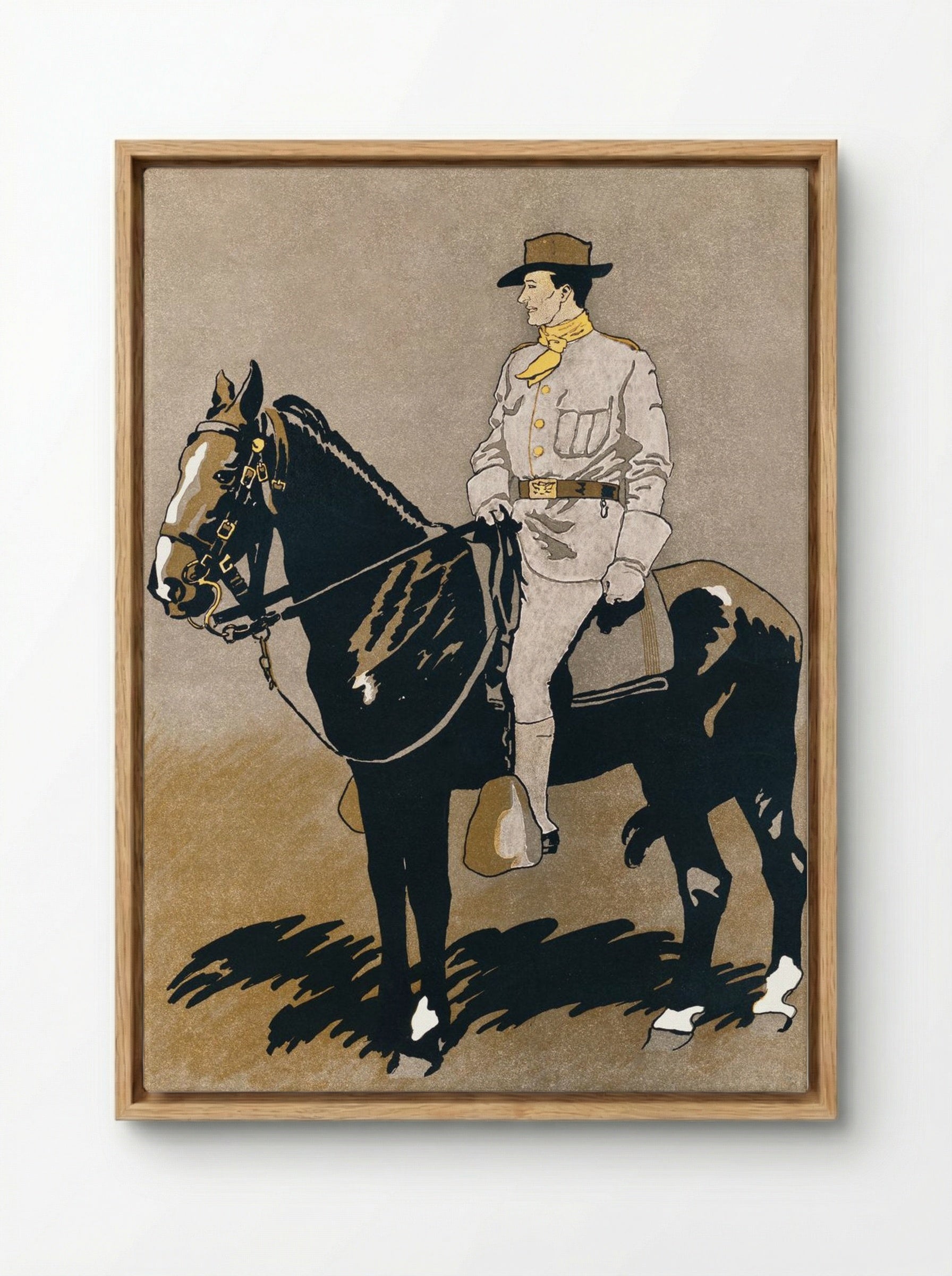 Soldier Riding a Horse - Edward Penfield - Framed Canvas Wood