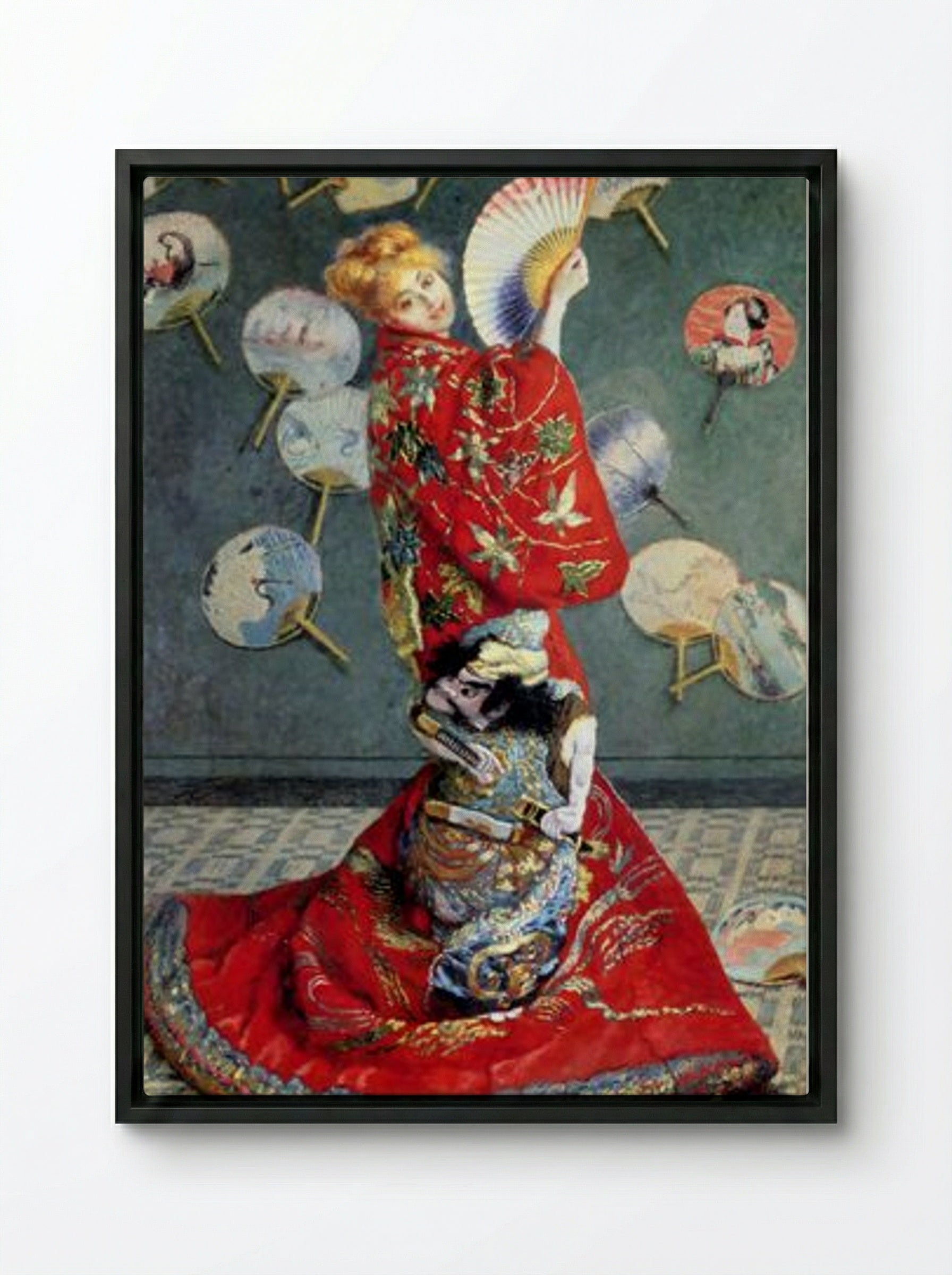 Camille Monet in Japanese Costume - Claude Monet - Framed Canvas Black