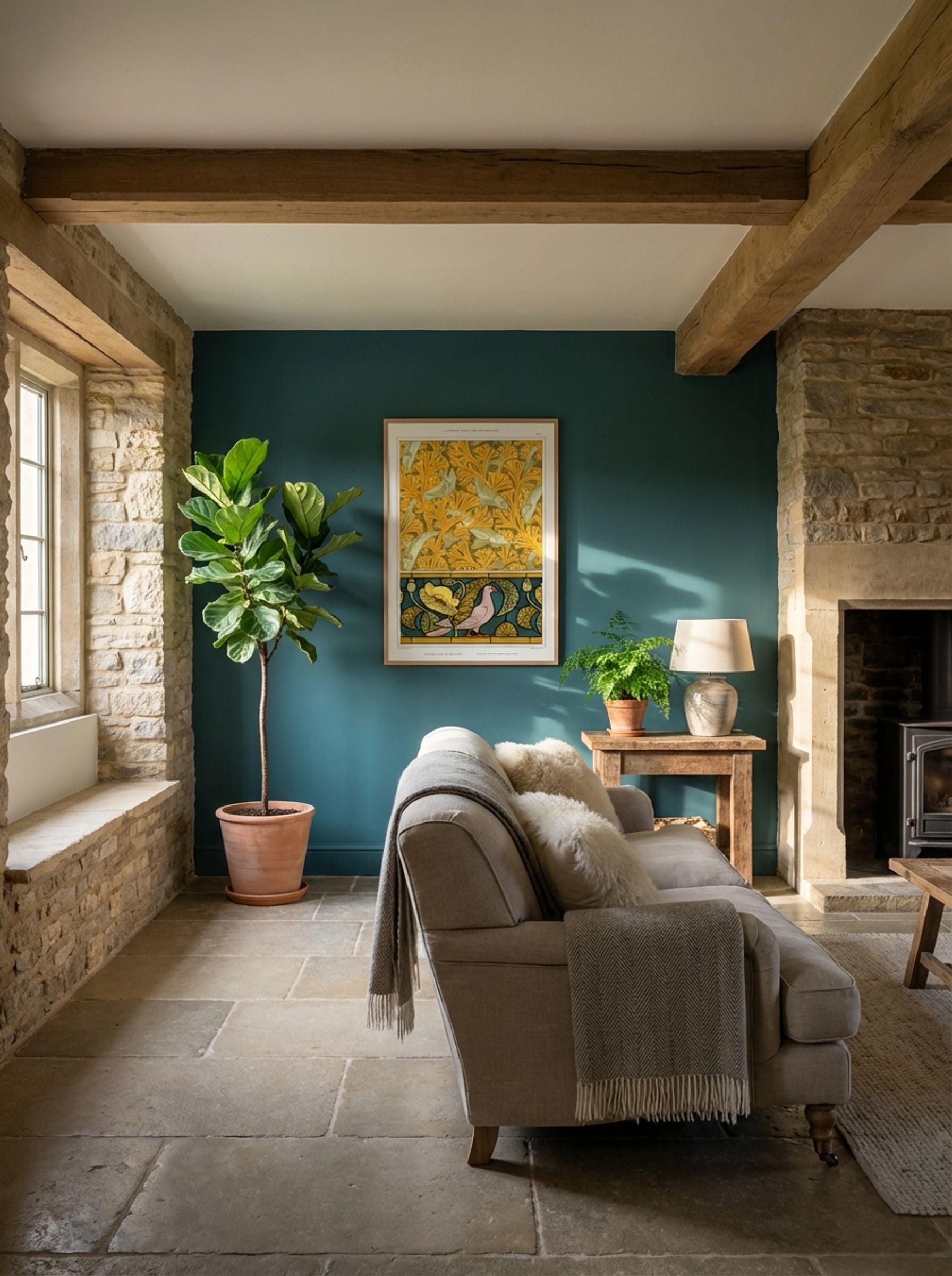 Poisson et Algues, Papier Peint / Pigeon et Pavots, Bordure de Vitrail - Maurice Pillard Verneuil - Lifestyle