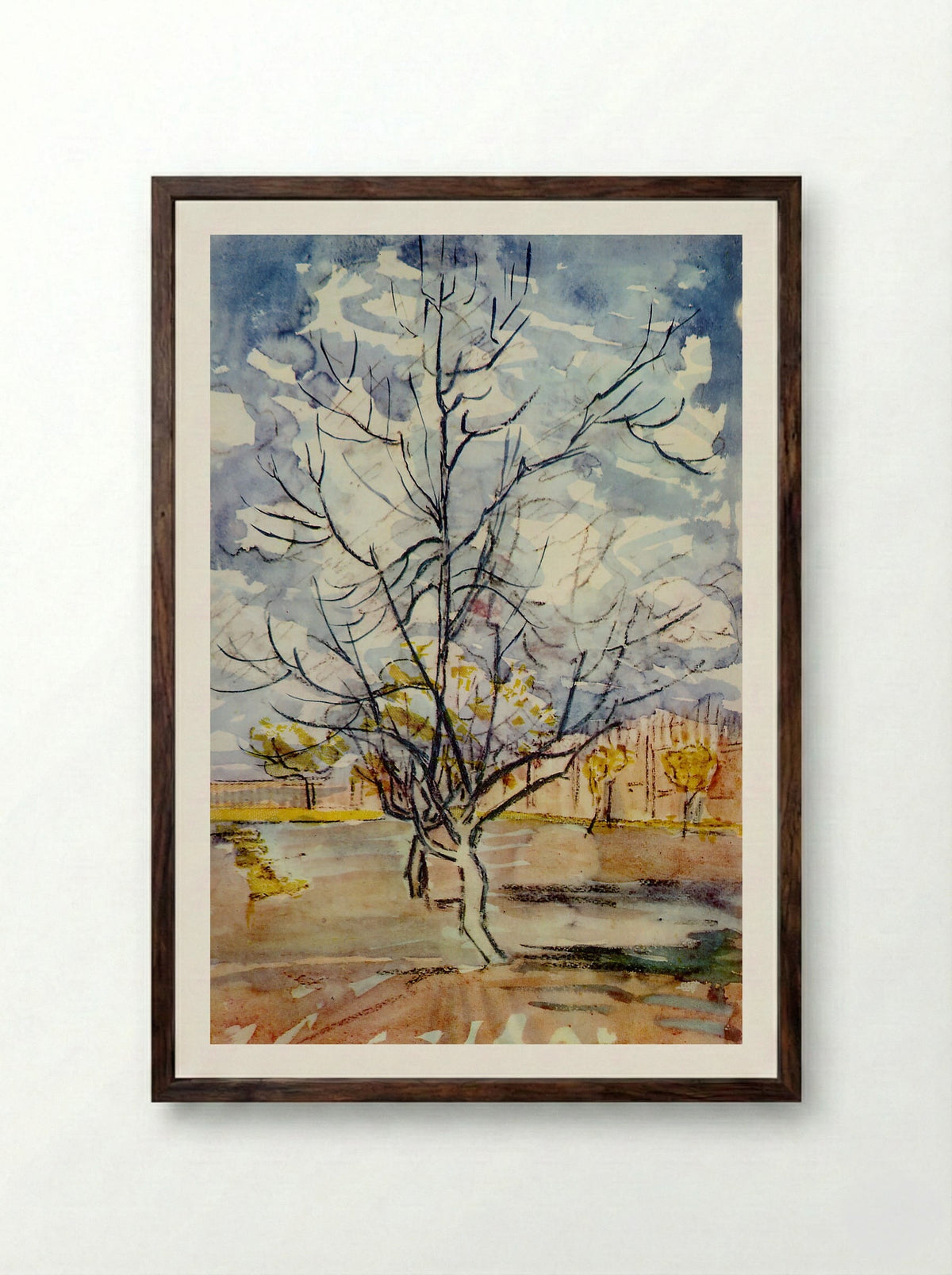 Pink Peach Trees - Fine Art Print - Framed Print Dark Wood