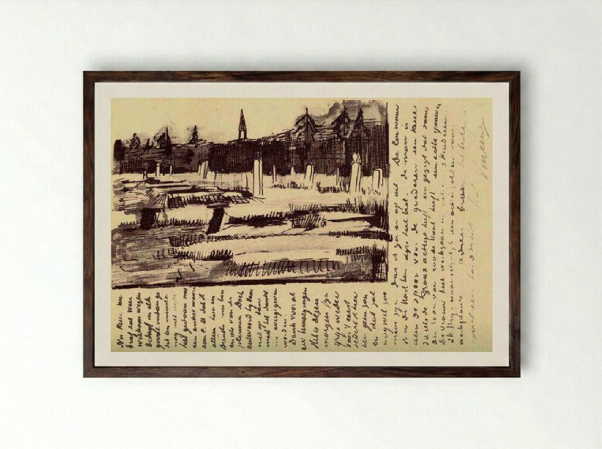 Cemetery at Nuenen in the Snow - Vincent van Gogh - Framed Print Dark Wood