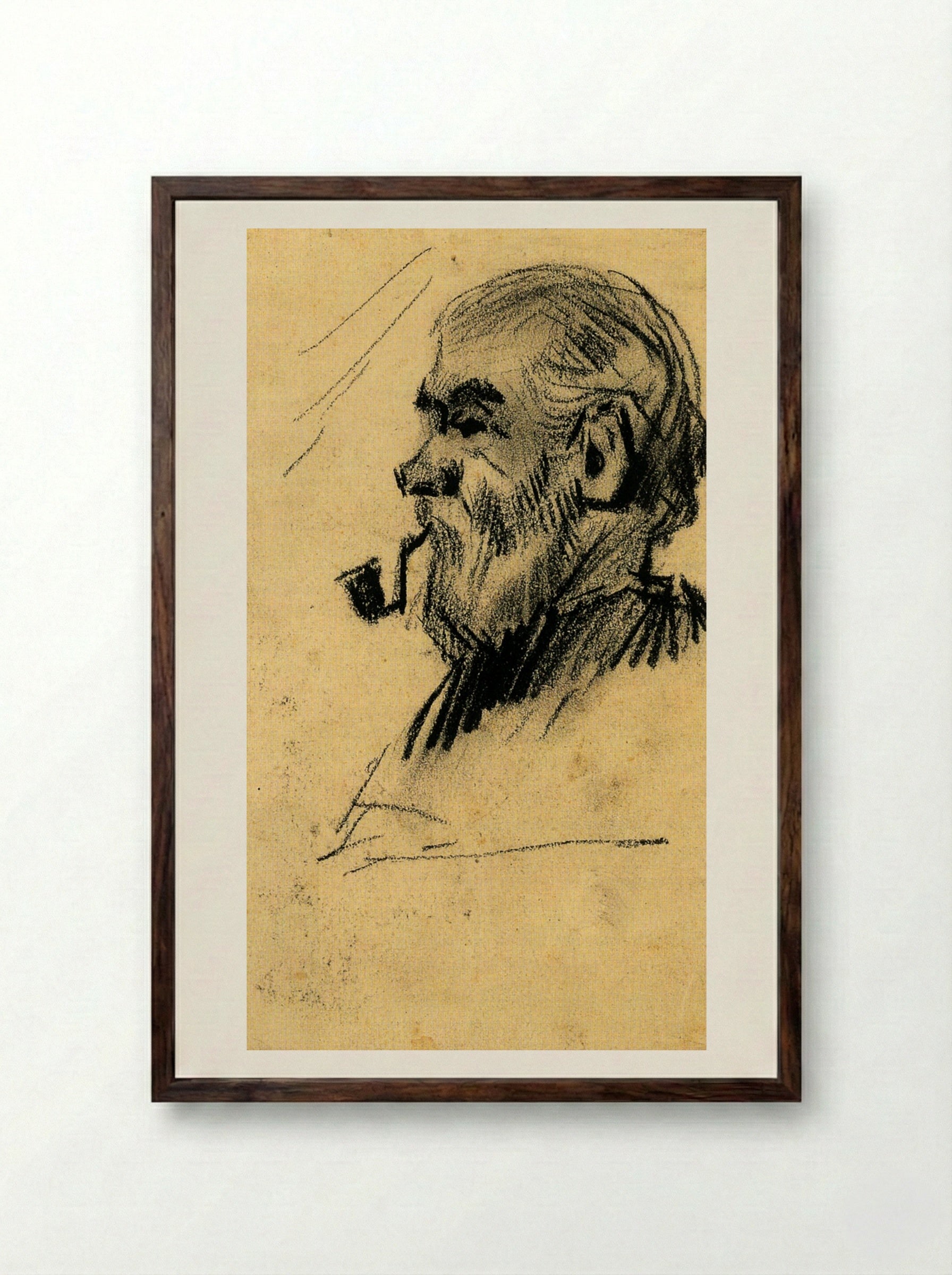 Head of an Old Man with Pipe - Vincent van Gogh - Framed Print Dark Wood