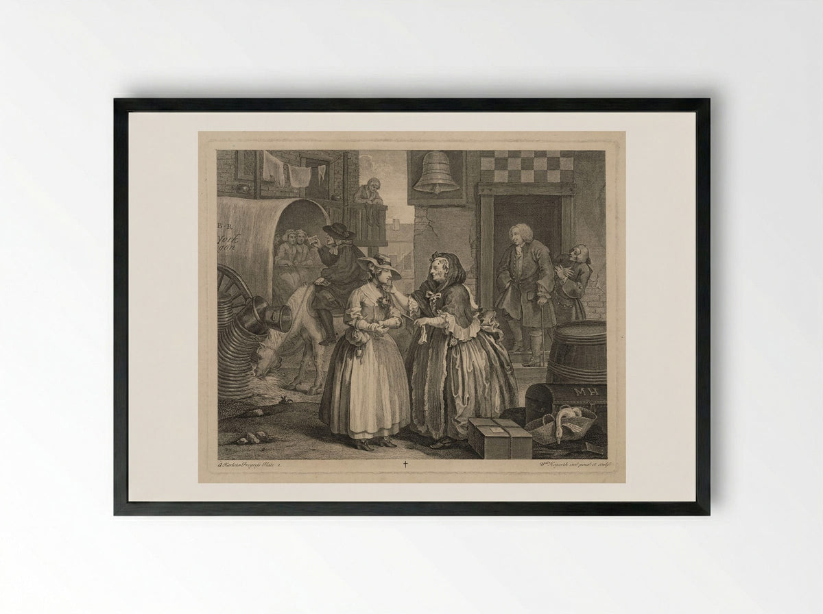 Moll Hackabout Encounters a Bawd in London - William Hogarth - Framed Print Black