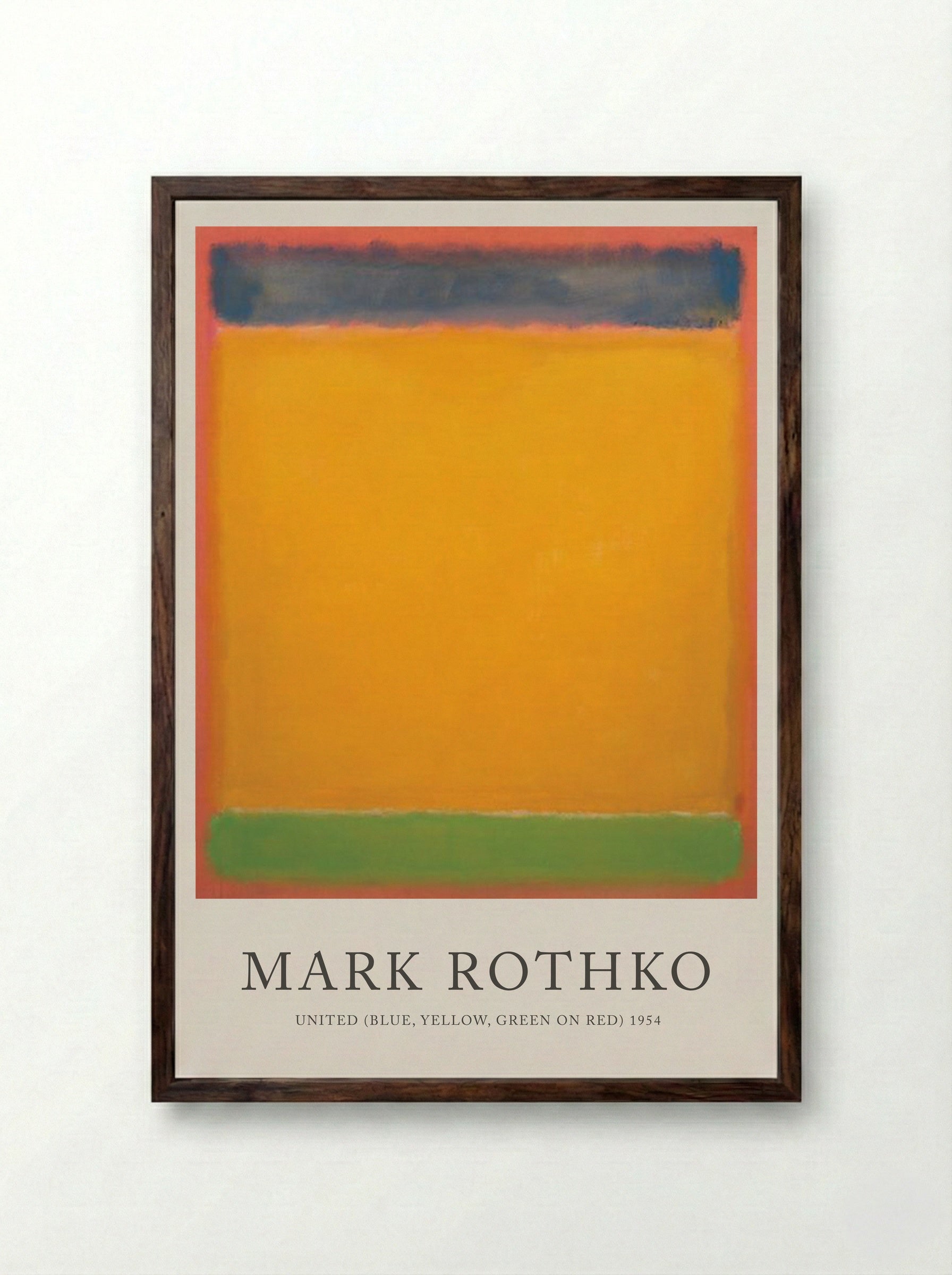 United (Blue, Yellow, Green on Red) - Mark Rothko - Framed Print Dark Wood