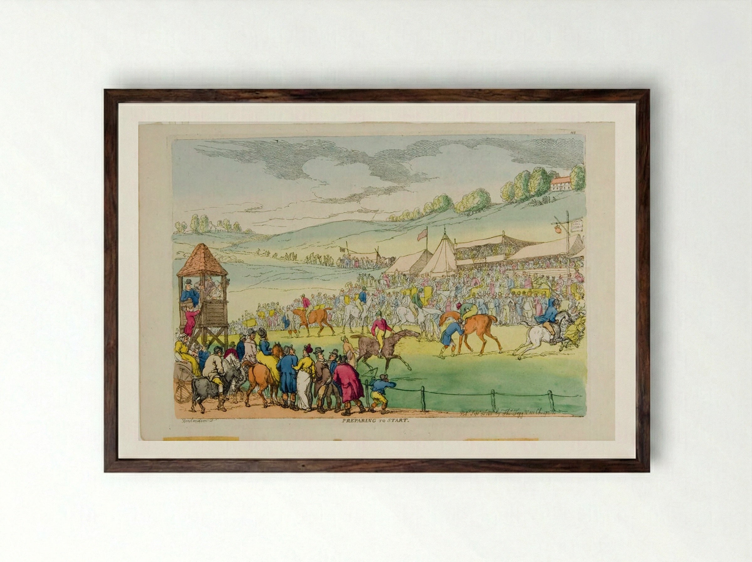 Preparing to Start - Thomas Rowlandson - Framed Print Dark Wood