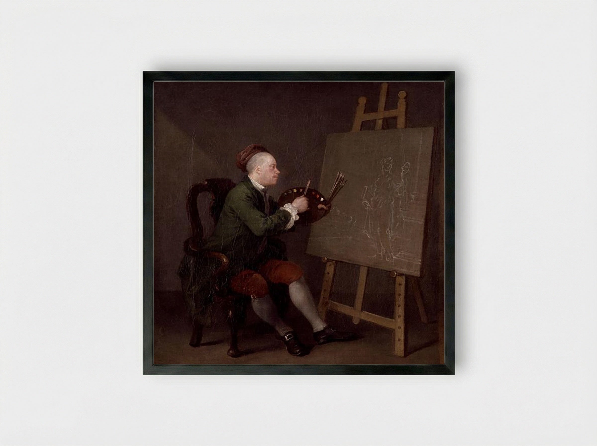 Hogarth Painting the Comic Muse - William Hogarth - Framed Print Black