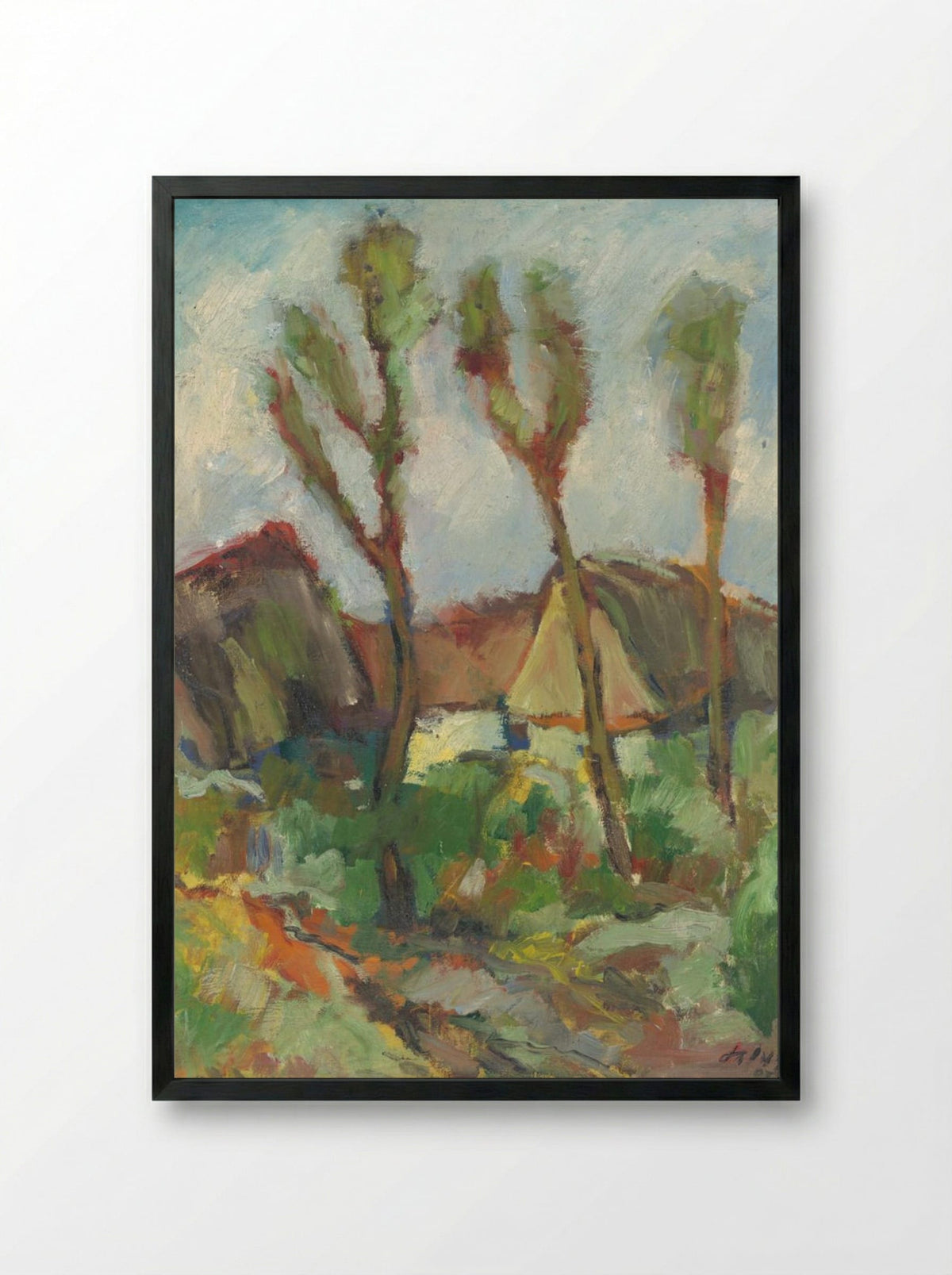 Sketch of a Landscape with Poplars - Zolo Palugyay - Framed Print Black