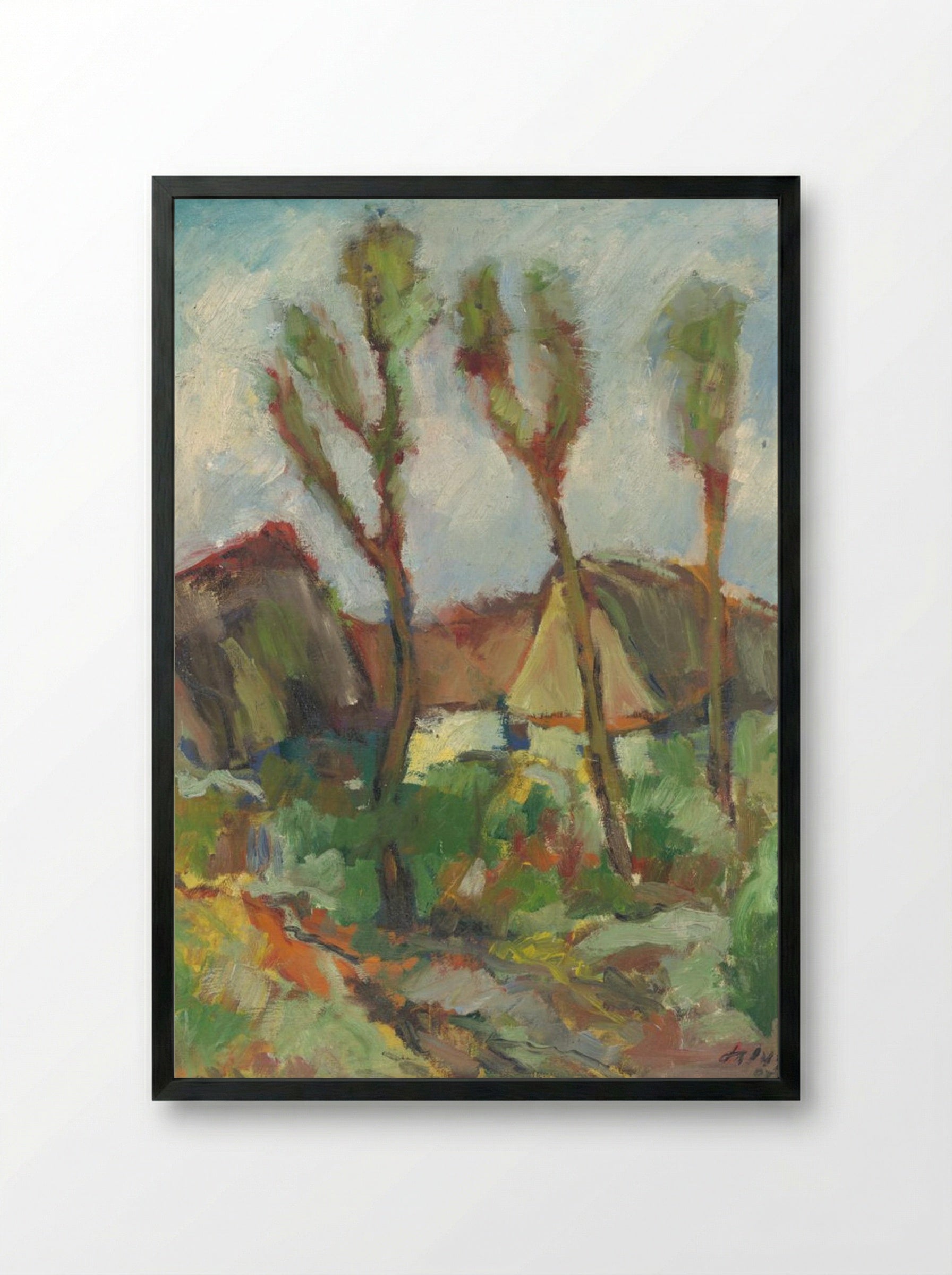 Sketch of a Landscape with Poplars - Zolo Palugyay - Framed Print Black