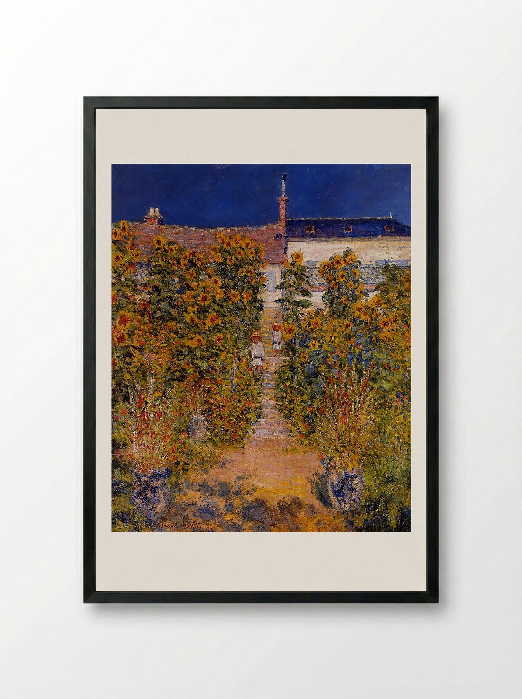 The Artist's Garden at Vétheuil - Claude Monet - Framed Print Black