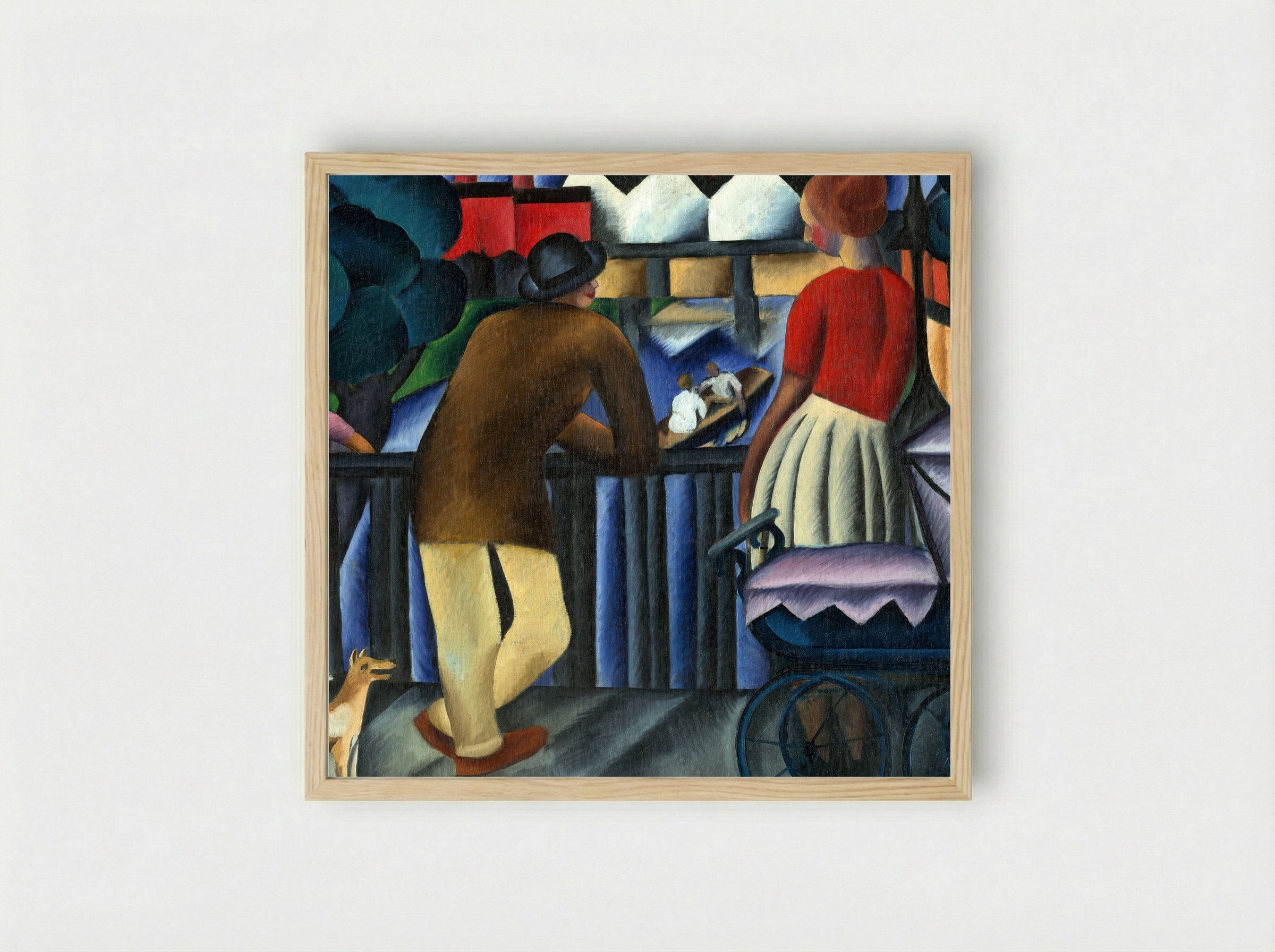Urban Scene with Figures and Pram - Gejza Schiller - Framed Print Wood