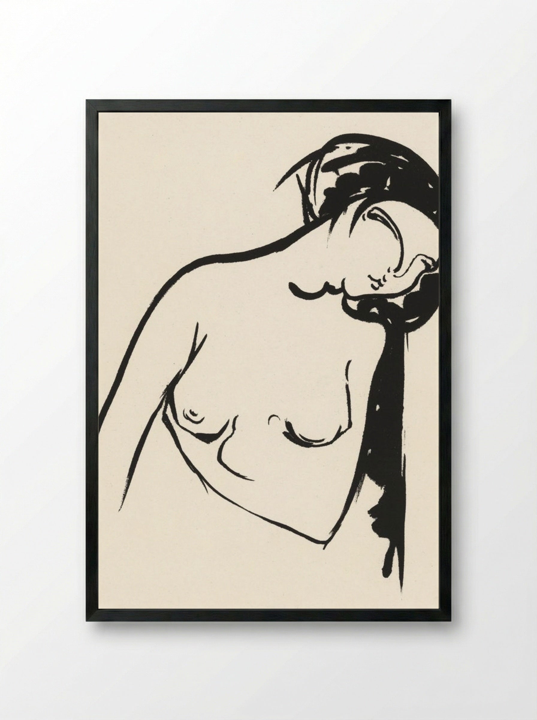 Naakte vrouw die haar borst aanraakt (Nude Woman Touching Her Breast) - Henri Jonas - Framed Print Black