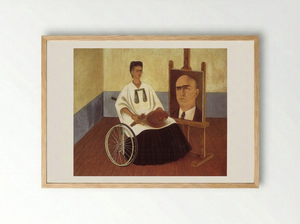 Self-Portrait with the Portrait of Doctor Farill - Frida Kahlo - Framed Print Wood