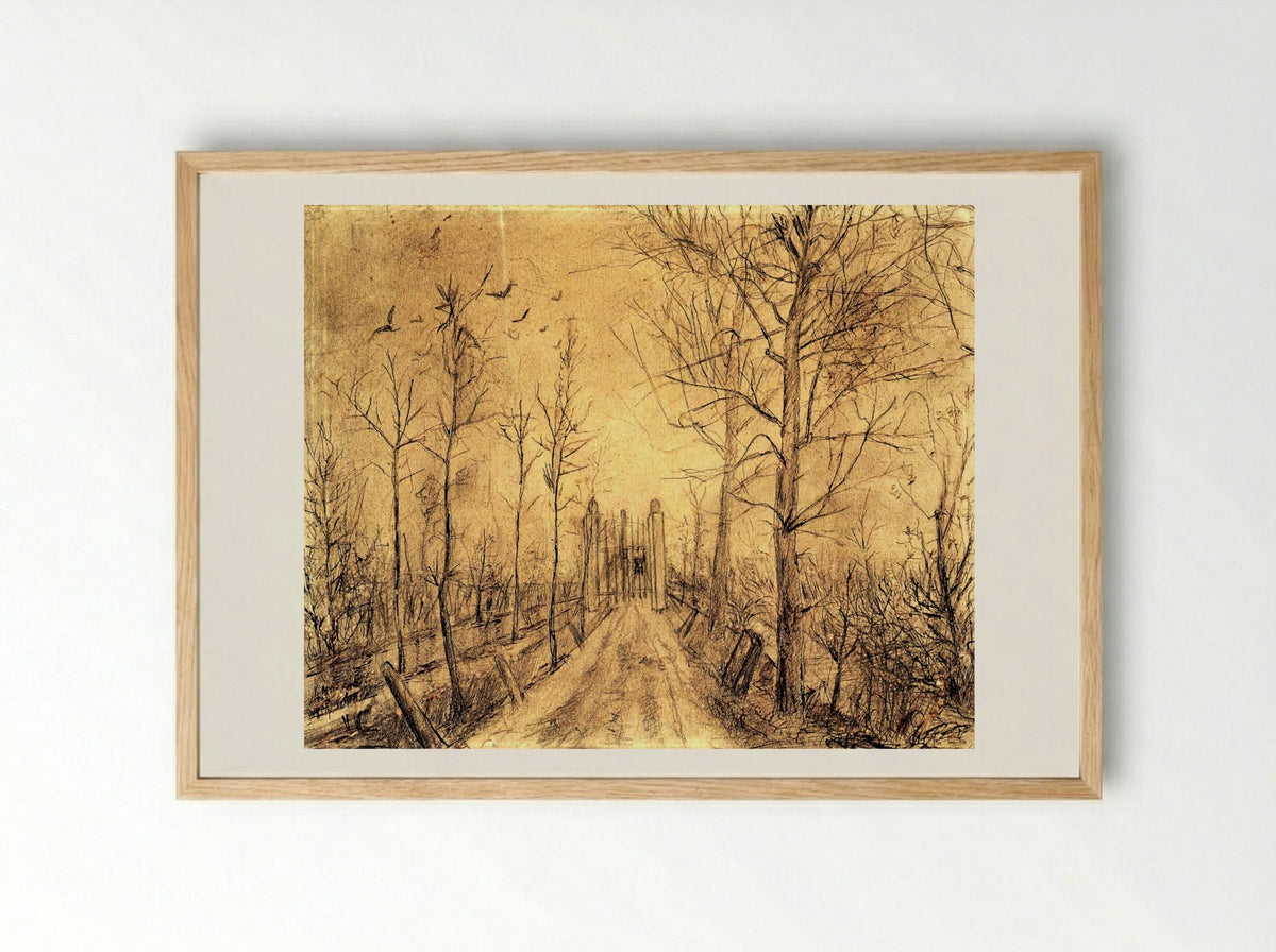 Untitled (Driveway with Trees and Birds) - Fine Art Print - Framed Print Wood