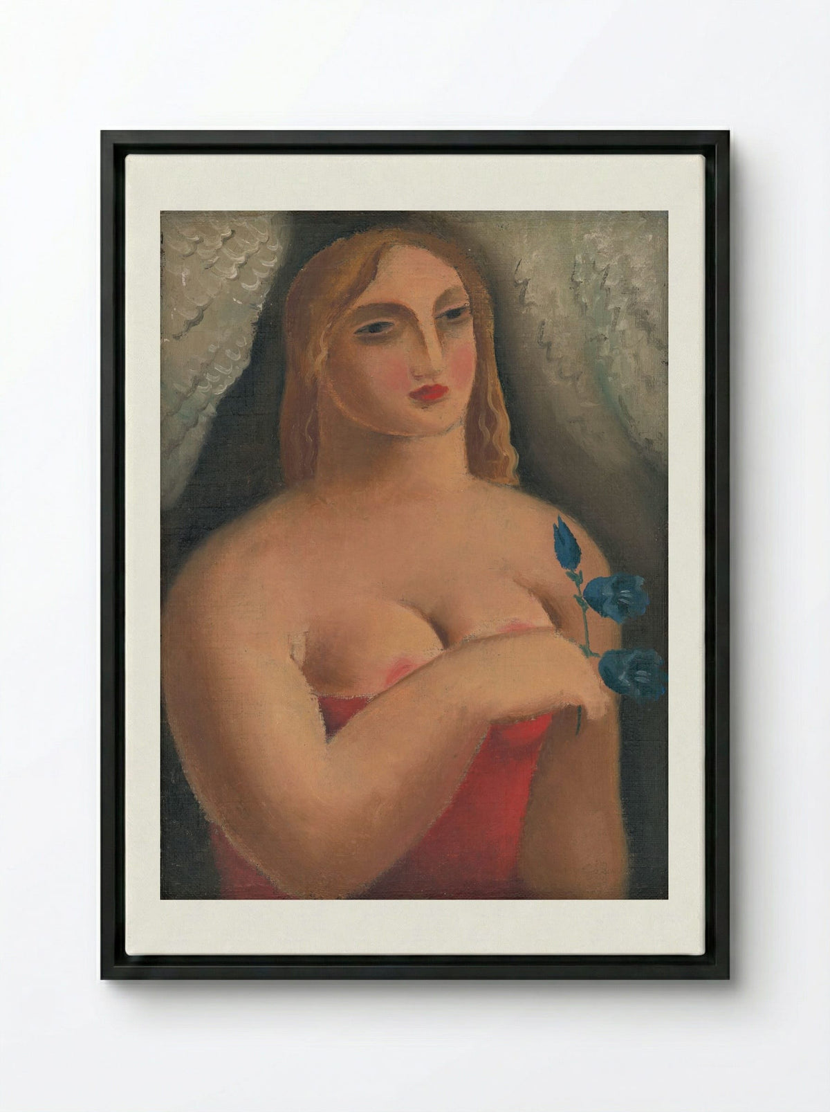 Woman with Bellflowers - Mikuláš Galanda - Framed Canvas Black