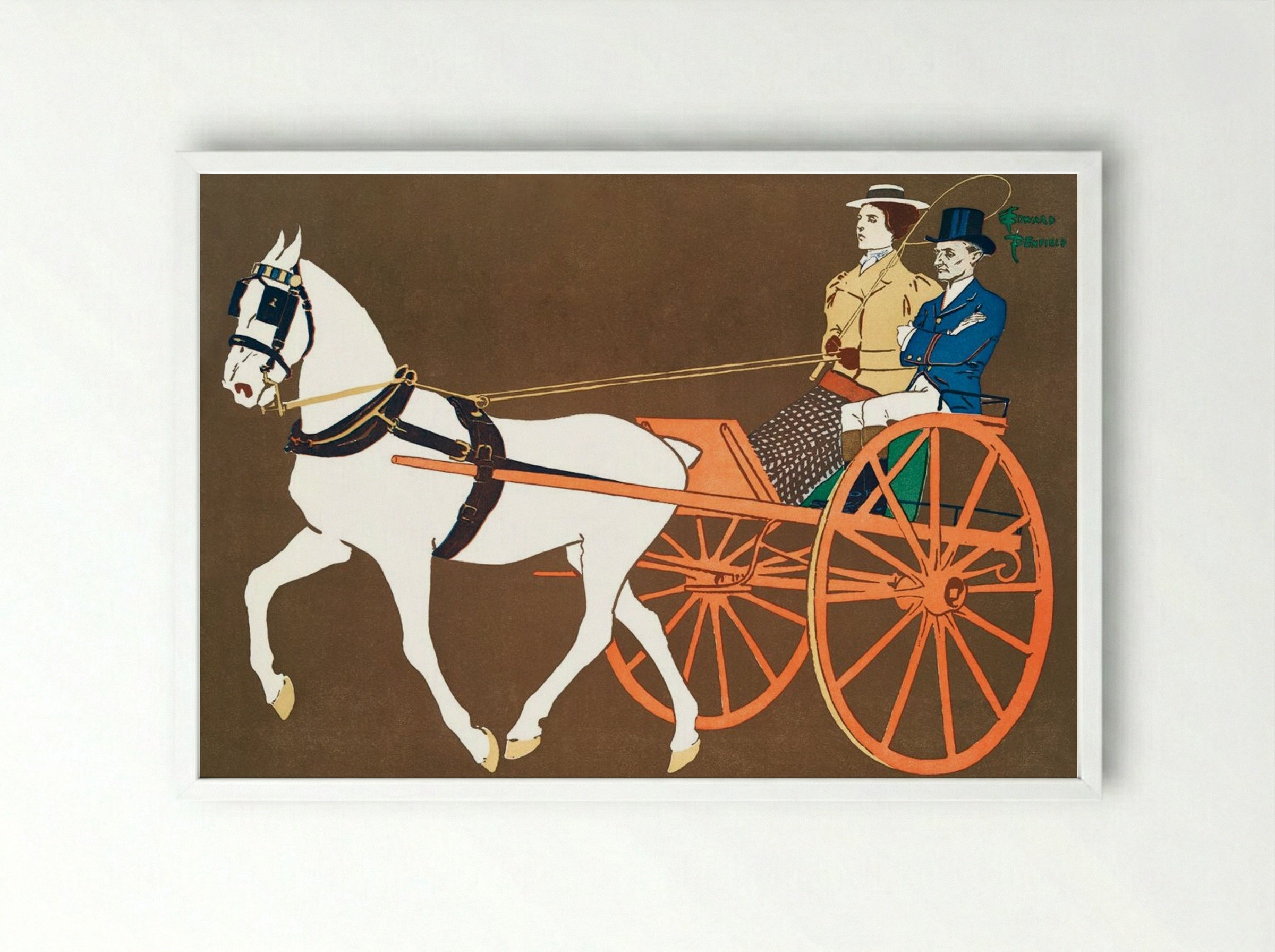 Women in Carriage - Edward Penfield - Framed Print White