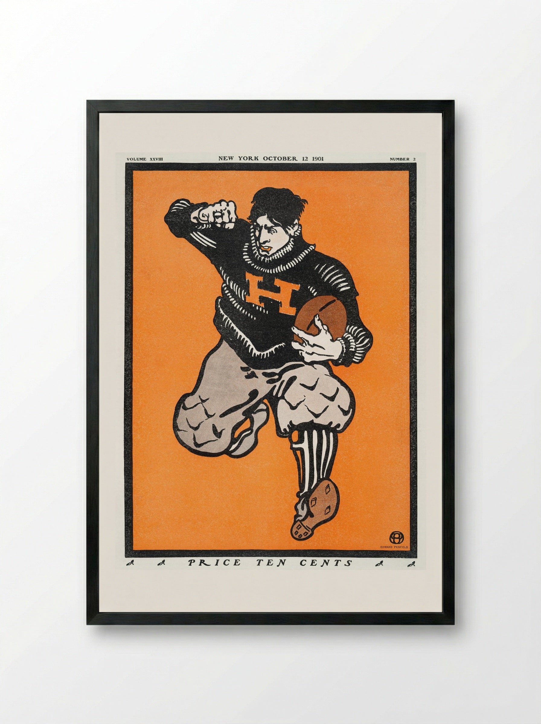 American Football Player - Edward Penfield - Framed Print Black