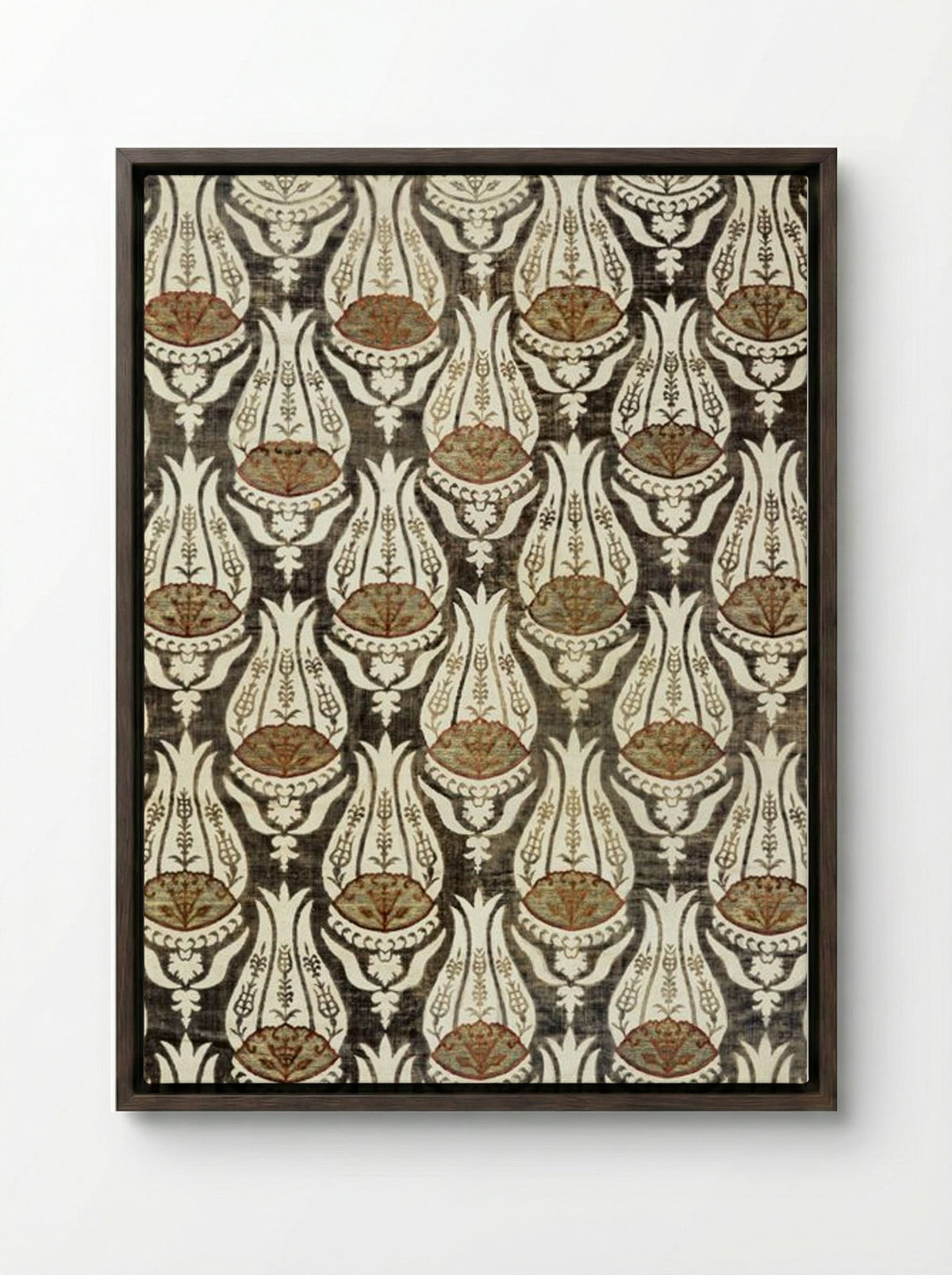 Furnishing Fabric with Tulip and Foliage Design - William Morris - Framed Canvas Dark Wood