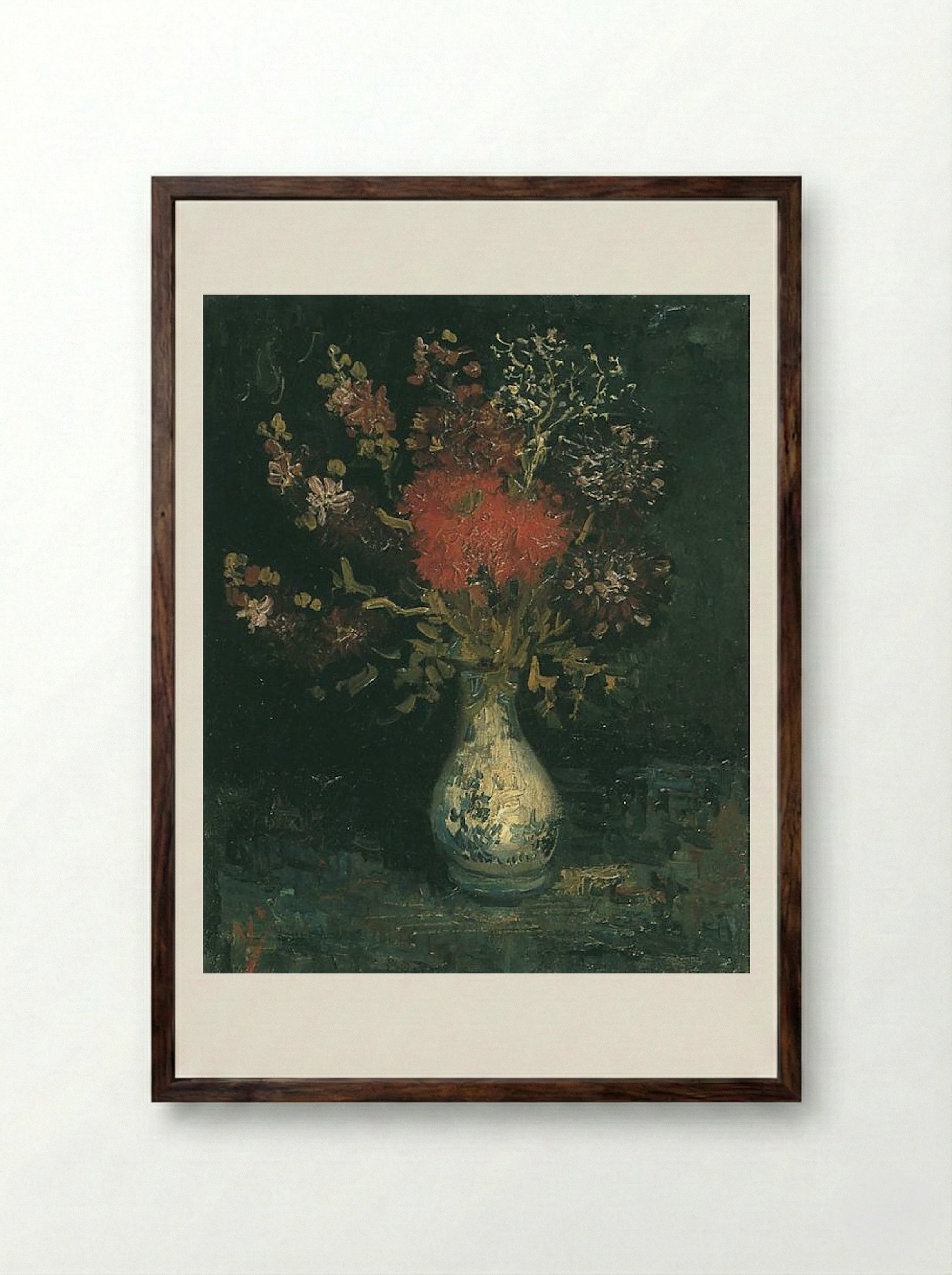 Vase with Flowers - Vincent van Gogh - Framed Print Dark Wood