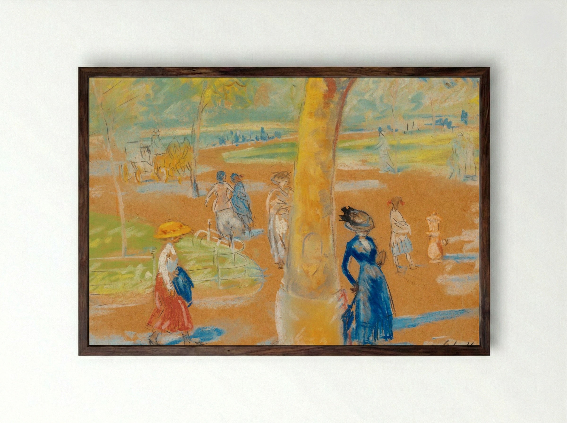 Woman with Umbrella, Washington Square - William James Glackens - Framed Print Dark Wood