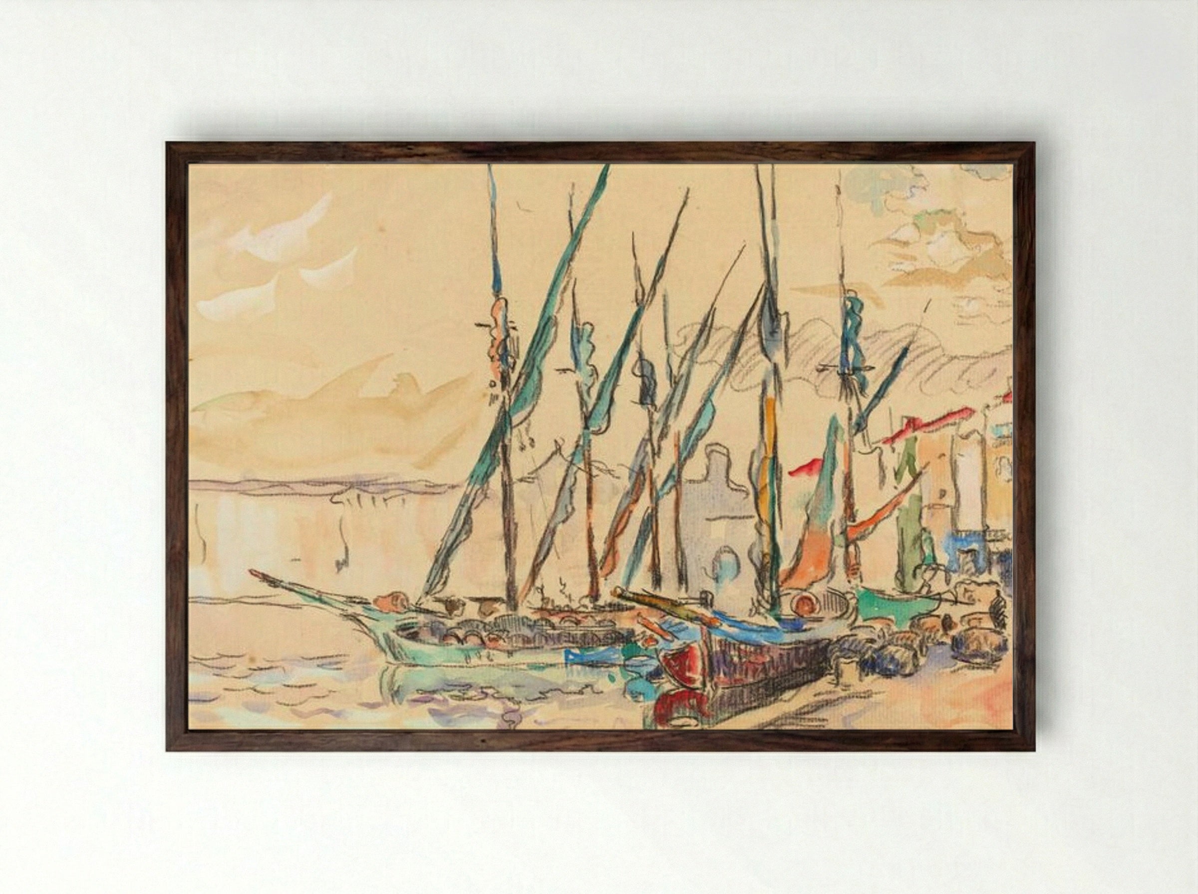 St. Tropez - Paul Signac - Framed Print Dark Wood