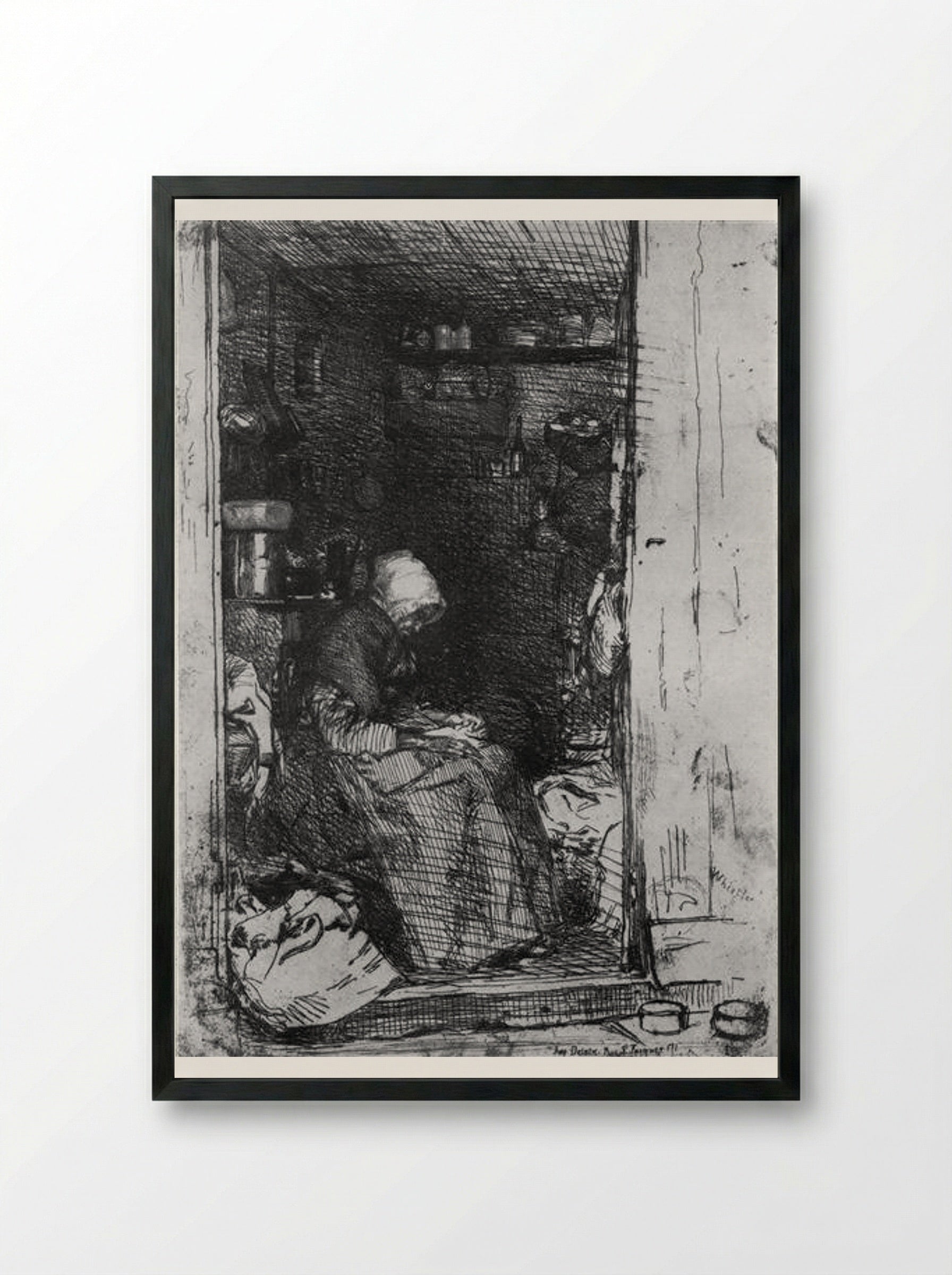 Old Woman with Rags - James McNeill Whistler - Framed Print Black