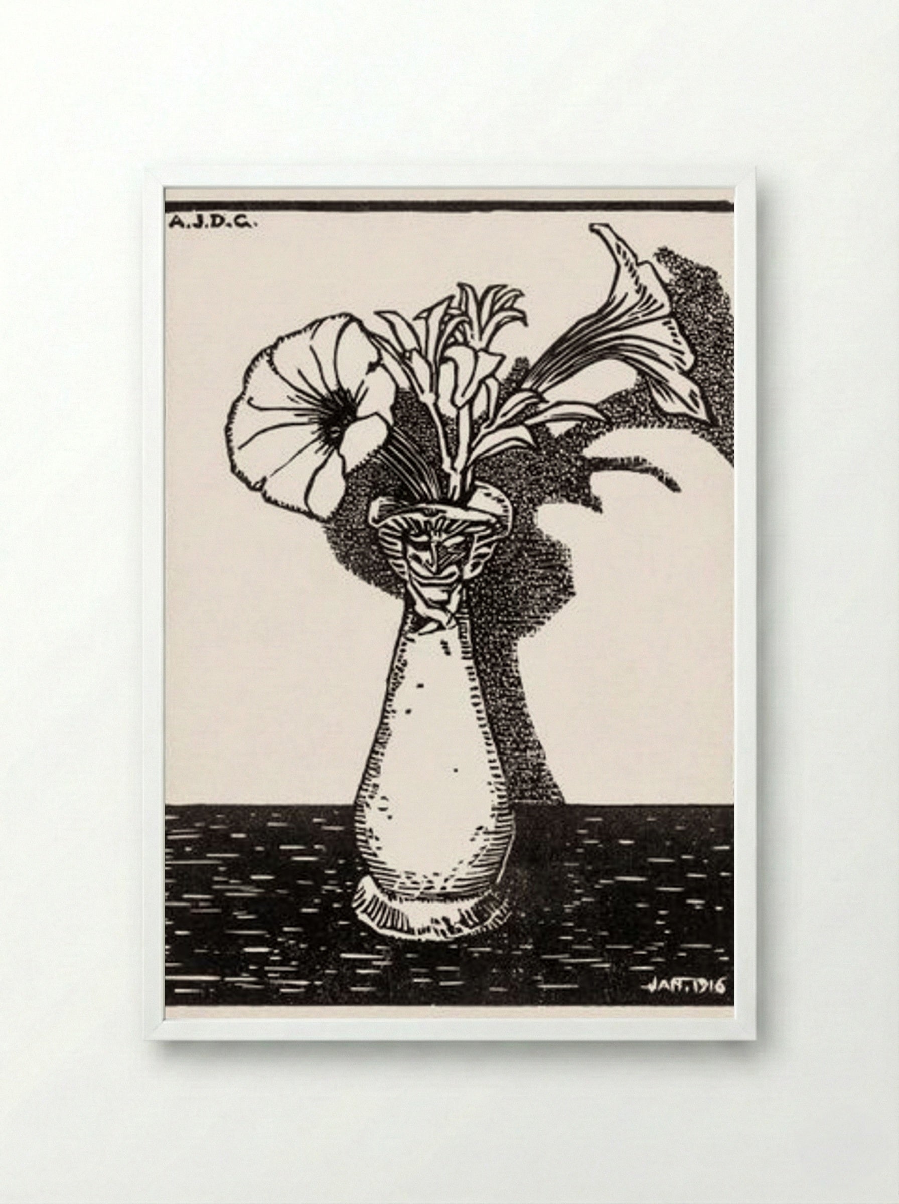 Vase with Flowers - Julie de Graag - Framed Print White