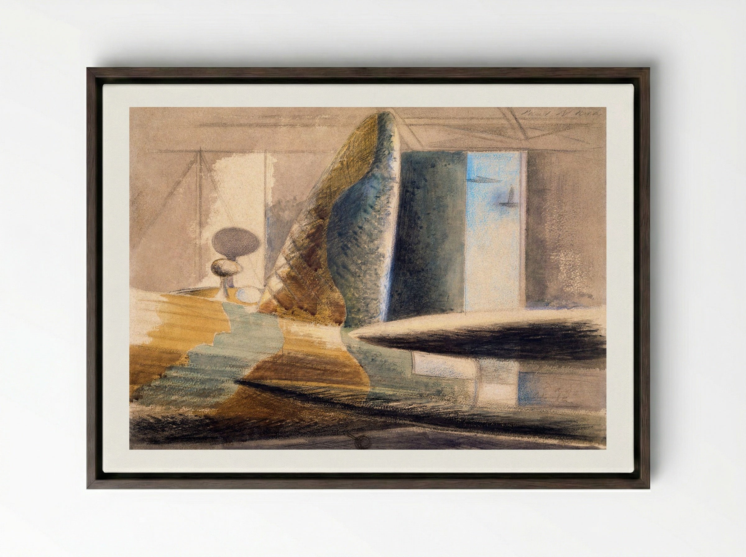 Bomber Lair: Egg and Fin - Paul Nash - Framed Canvas Dark Wood