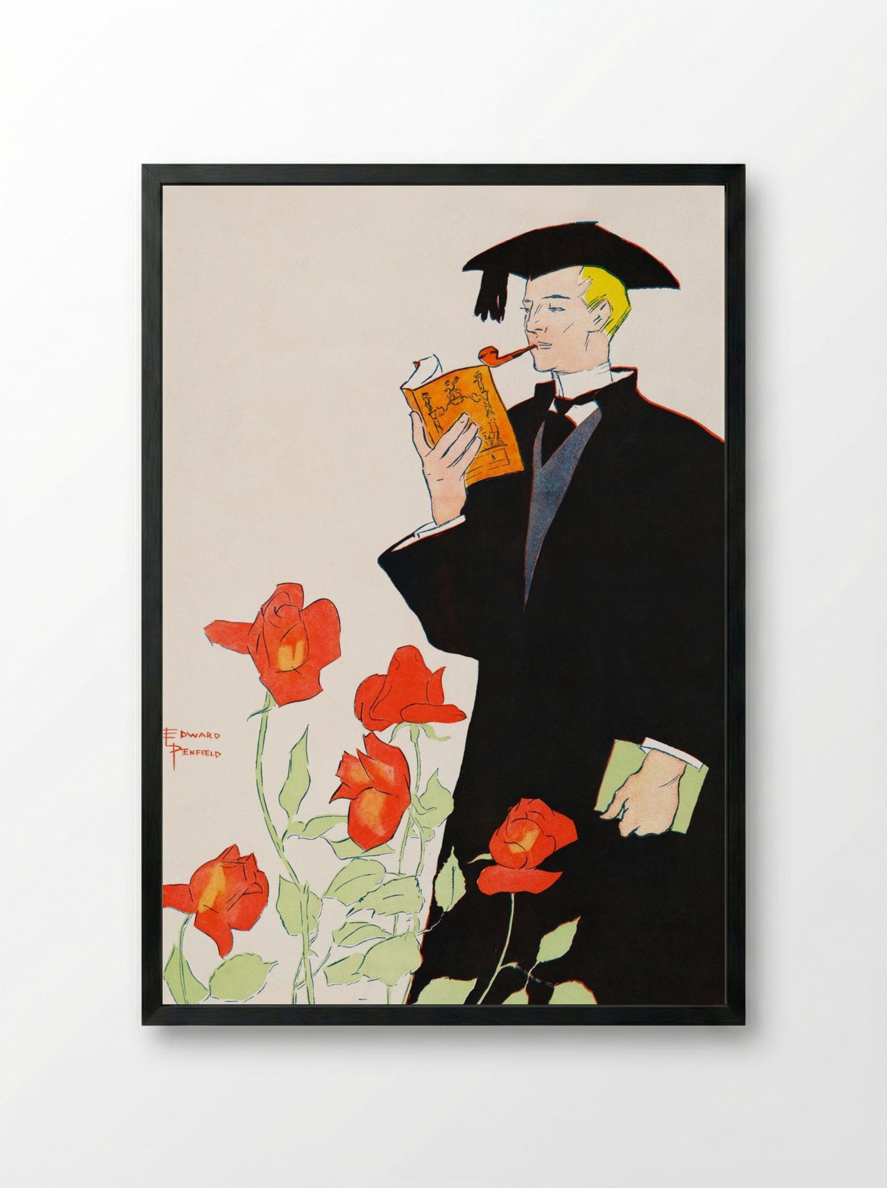 Man in Academic Dress - Edward Penfield - Framed Print Black