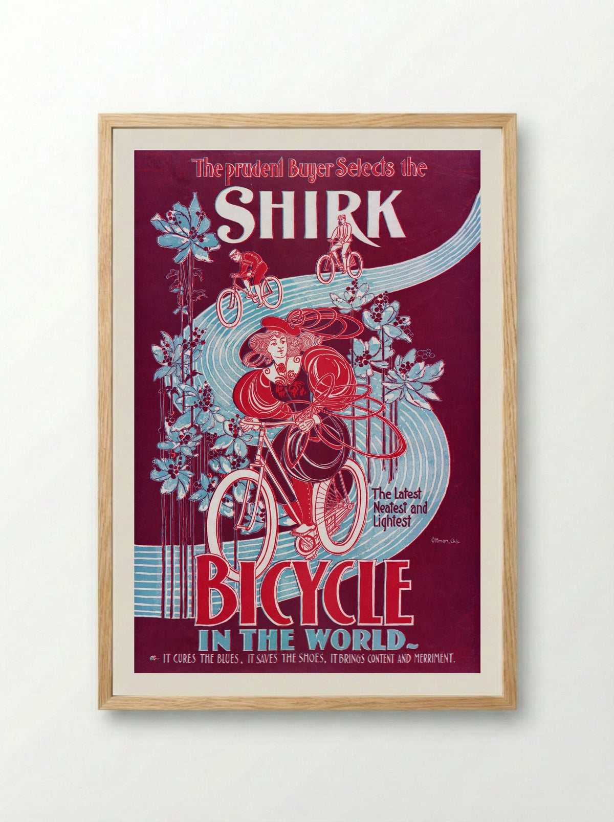 The Prudent Buyer Selects the Shirk Bicycle - Ottmann Lith. Co. - Framed Print Wood