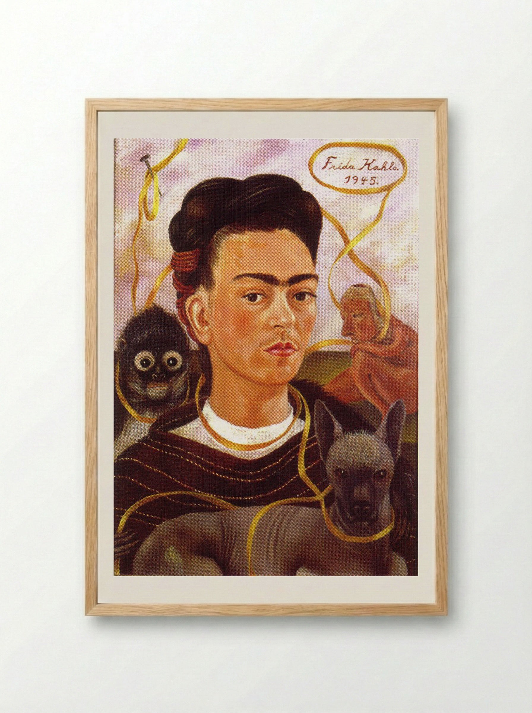 Self-Portrait with Small Monkey - Frida Kahlo - Framed Print Wood
