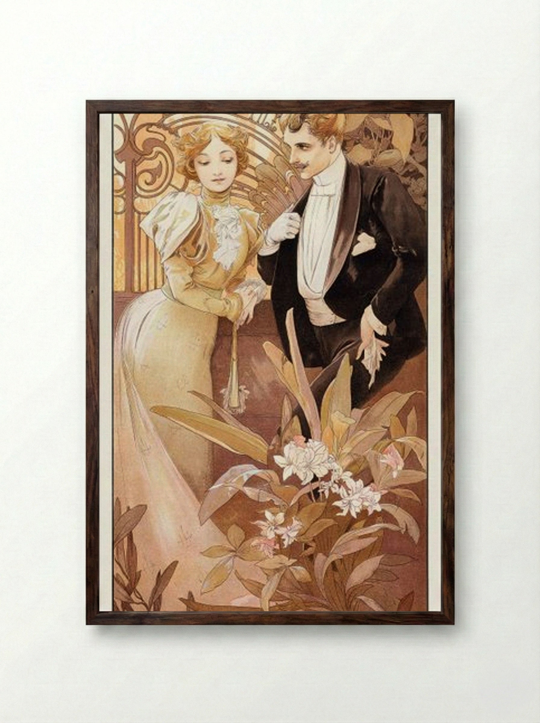 Flirt - Alphonse Mucha - Framed Print Dark Wood