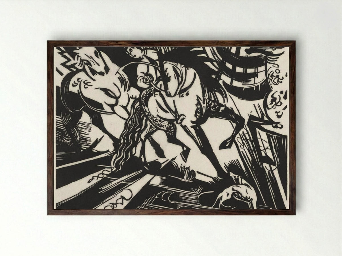 The Riding School - Franz Marc - Framed Print Dark Wood