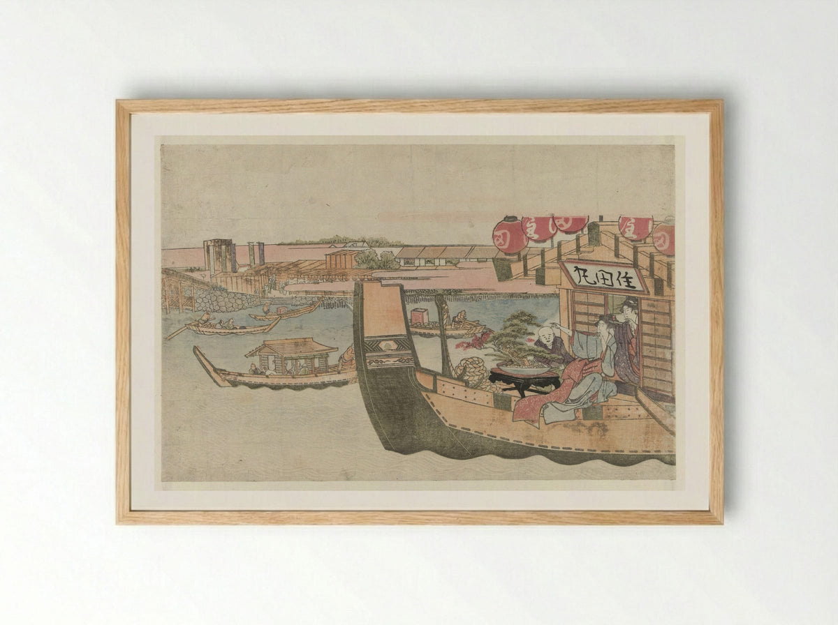 Pleasure Boats on the Sumida River - Katsushika Hokusai - Framed Print Wood