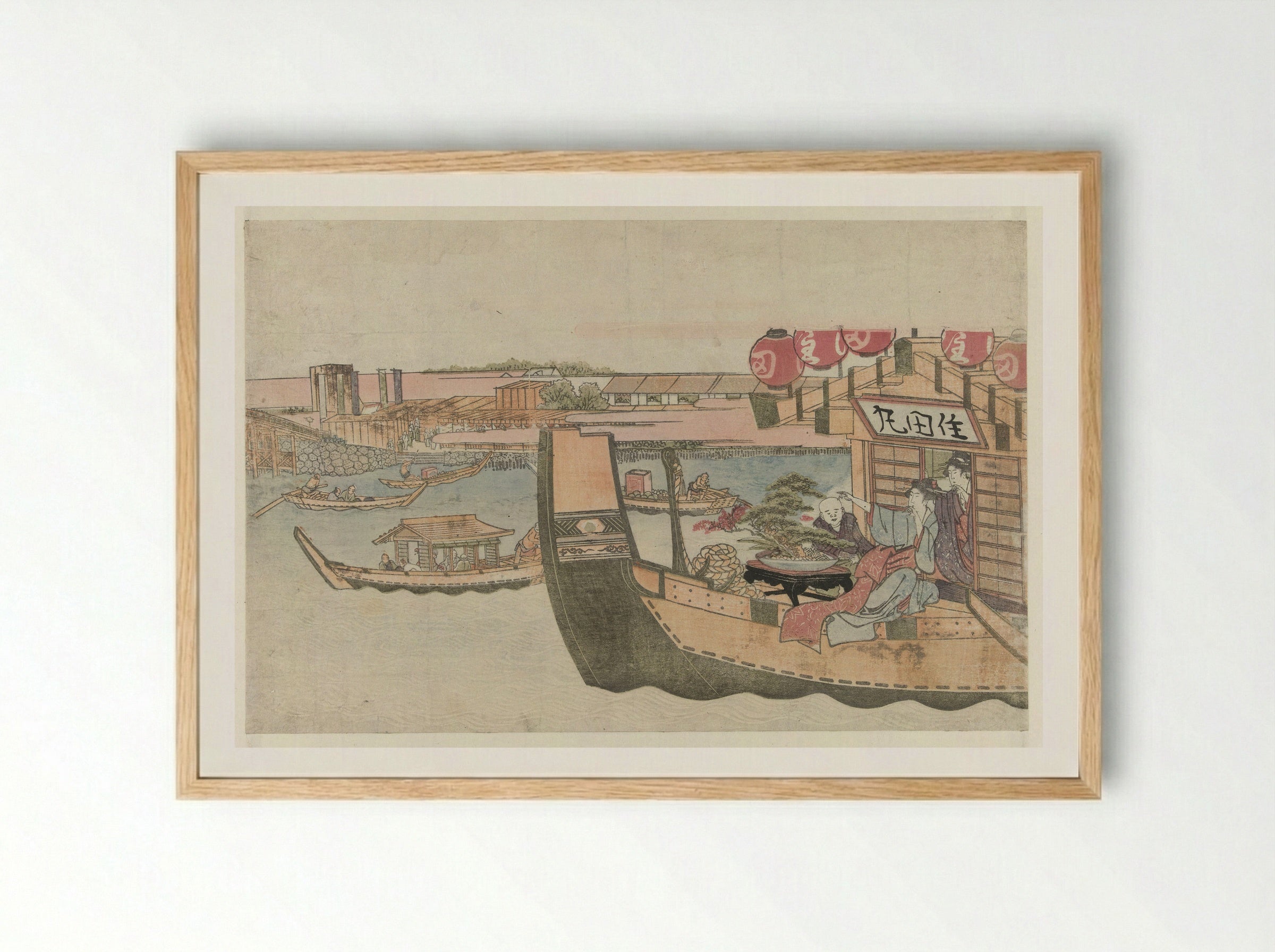 Pleasure Boats on the Sumida River - Katsushika Hokusai - Framed Print Wood