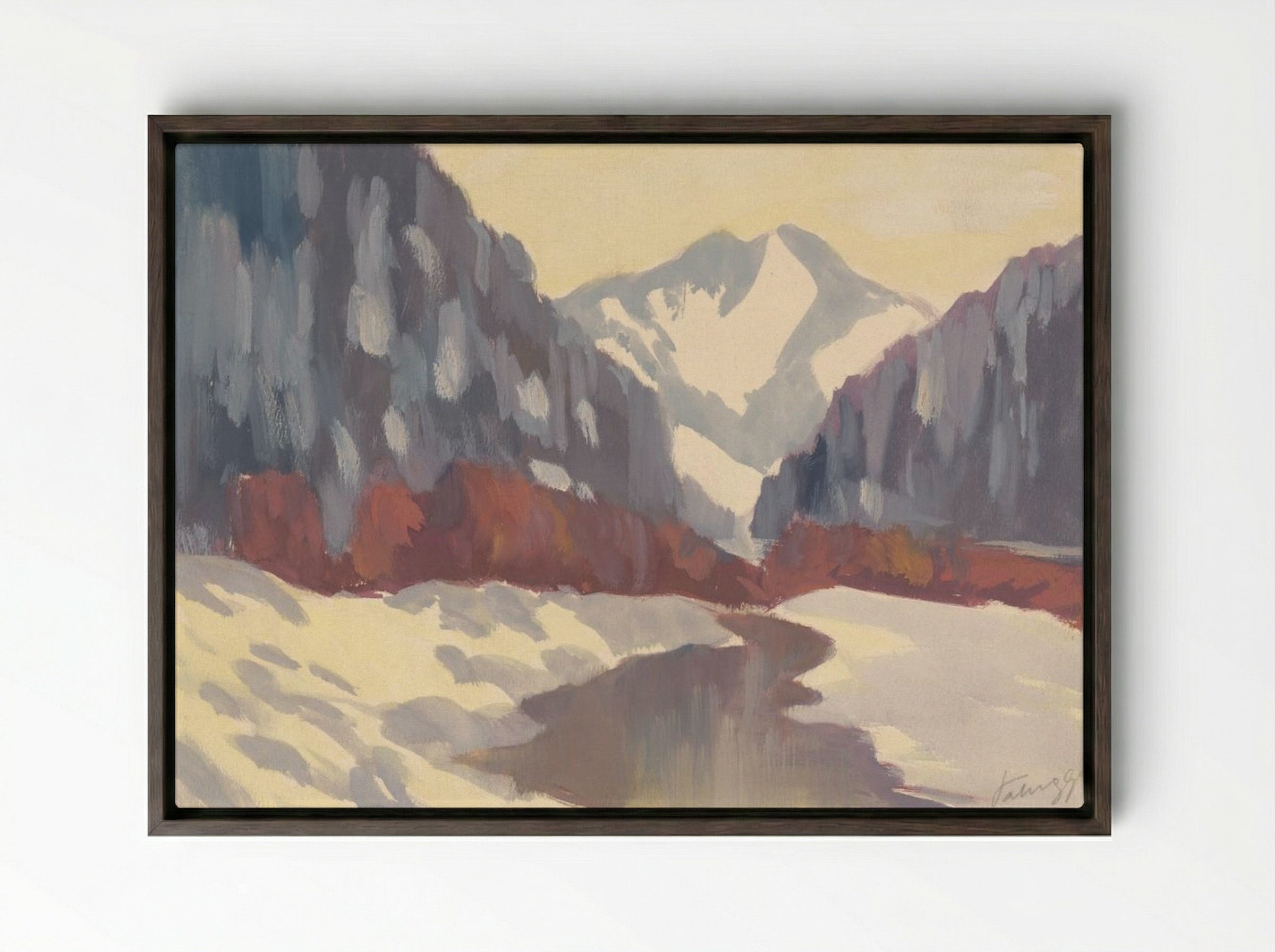 Brook in the Winter - Zolo Palugyay - Framed Canvas Dark Wood