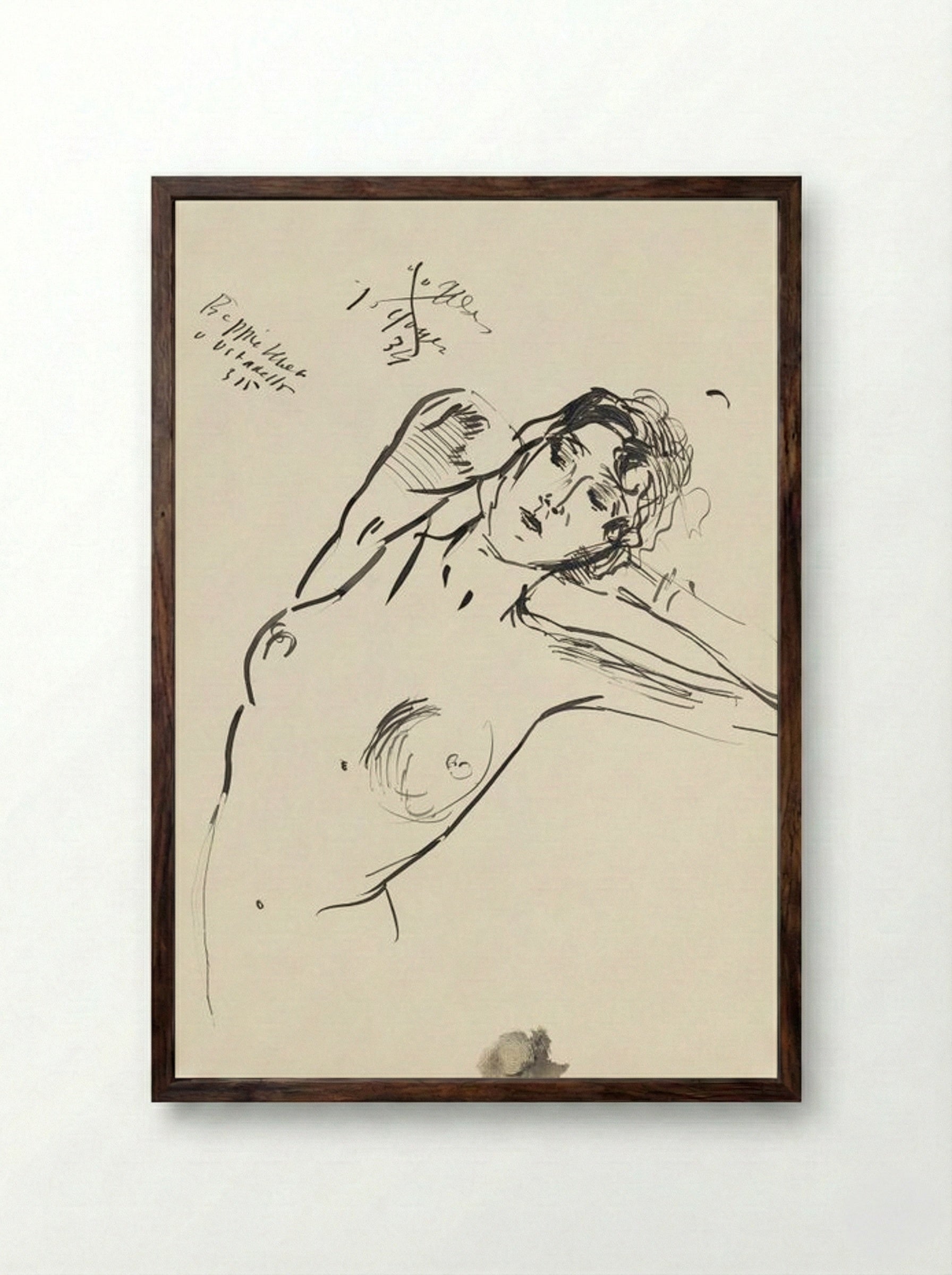 Vrouwelijk naakt (Reclining Nude, Ink on Paper) - Isaac Israels - Framed Print Dark Wood