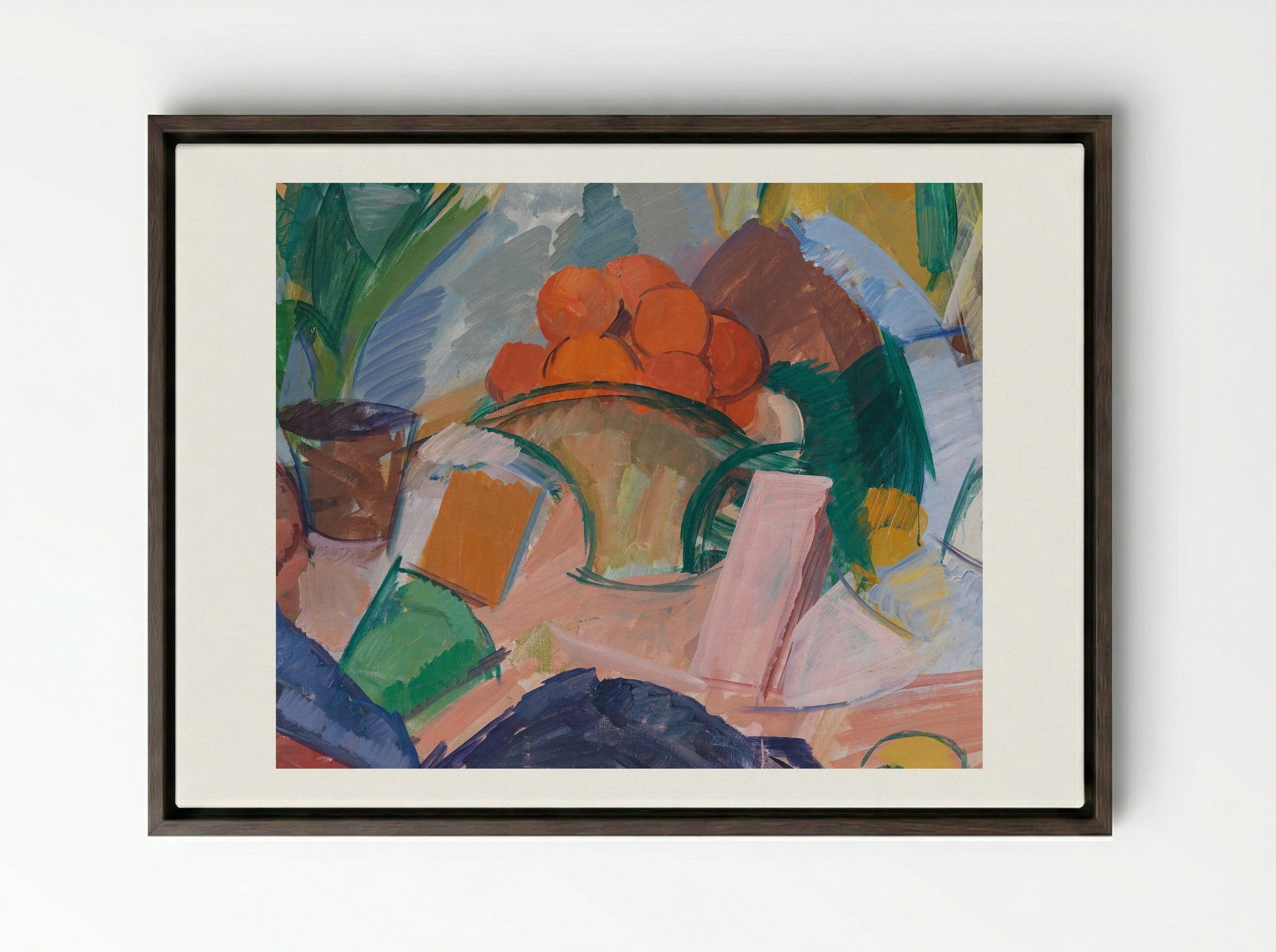 Still Life with Oranges in a Basket - Edvard Weie - Framed Canvas Dark Wood