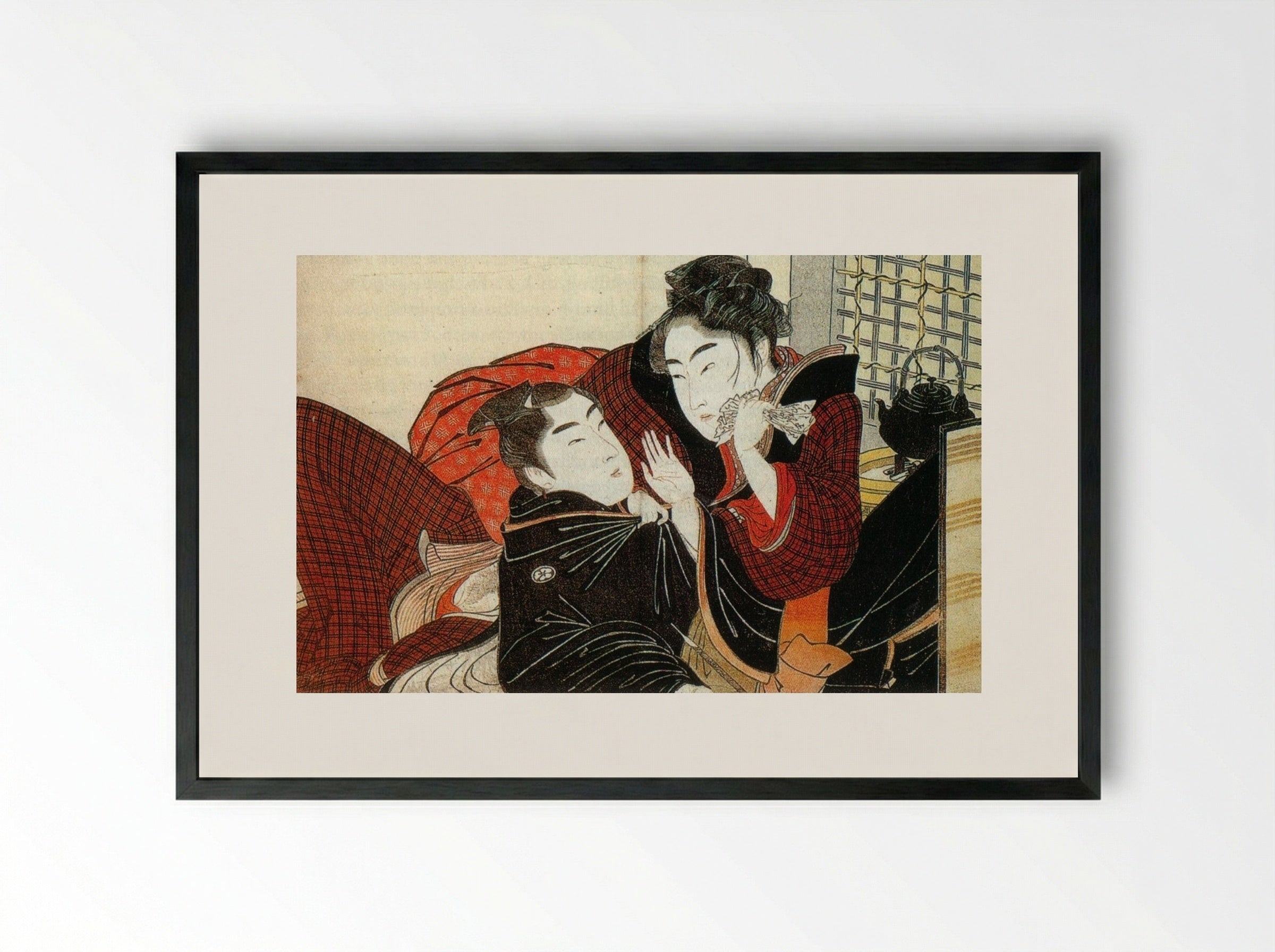 A Scene from the 'Poem of the Pillow' - Kitagawa Utamaro - Framed Print Black
