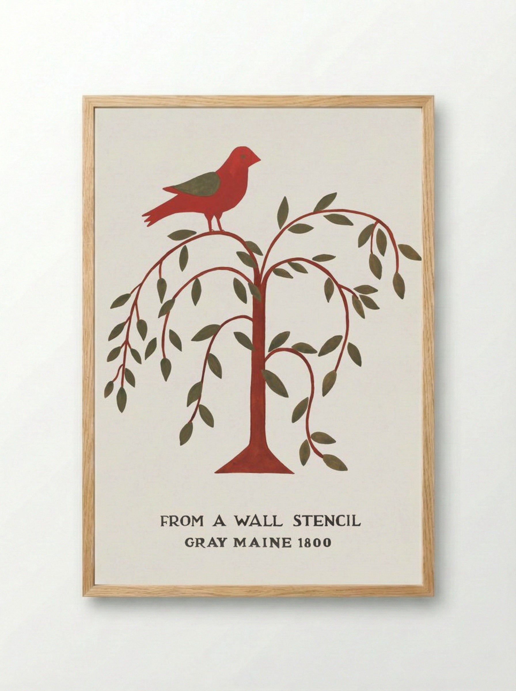 Maine Wall Stencil with Bird and Tree - Mildred E. Bent - Framed Print Wood