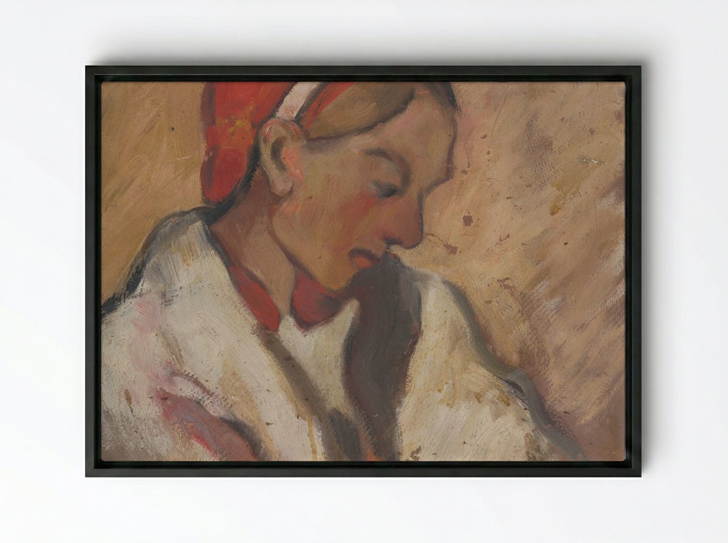 Girl in a Red Bonnet - Zolo Palugyay - Framed Canvas Black