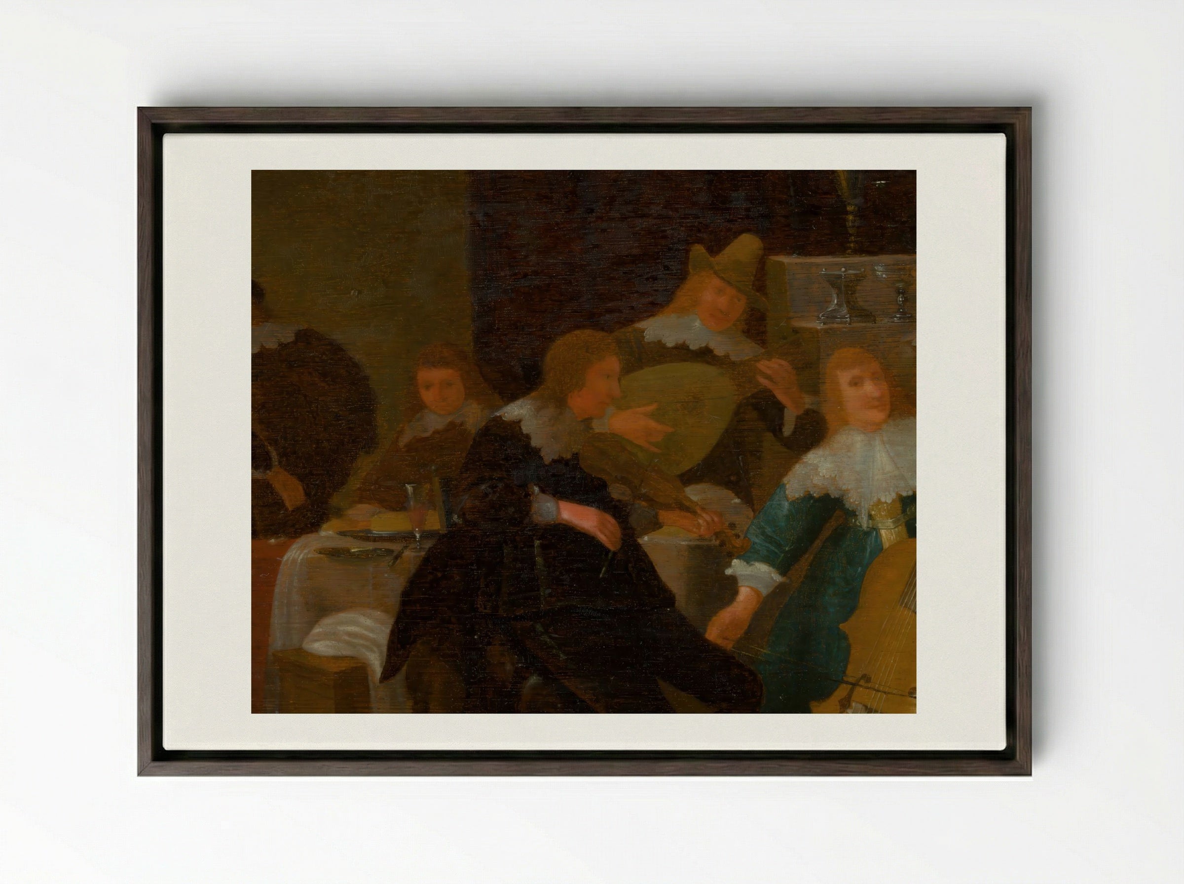 The Home Concert - Cornelis Saftleven - Framed Canvas Dark Wood