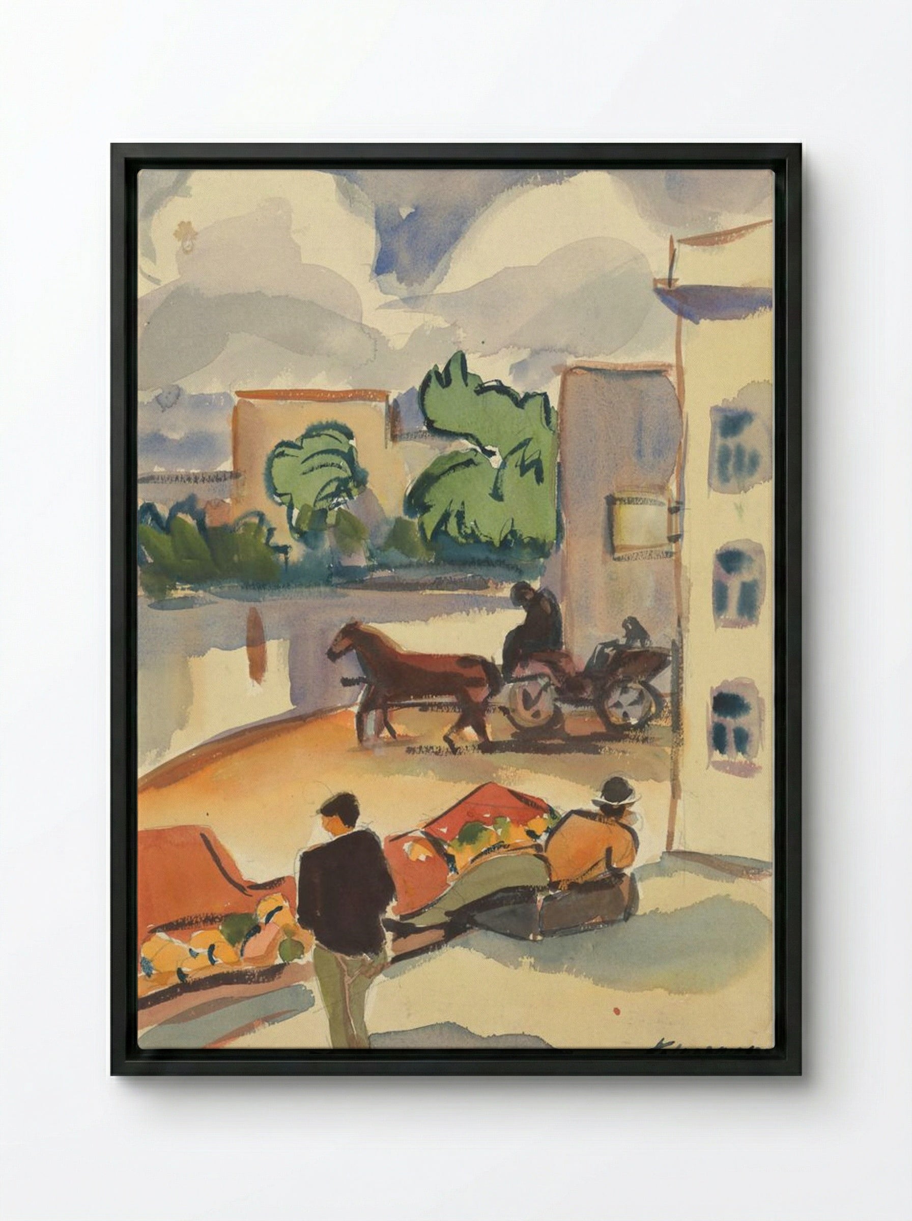 Provincial Street Scene - Zolo Palugyay - Framed Canvas Black