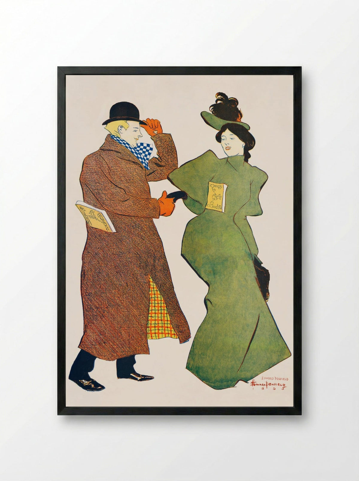 Man and Woman Shaking Hands - Edward Penfield - Framed Print Black