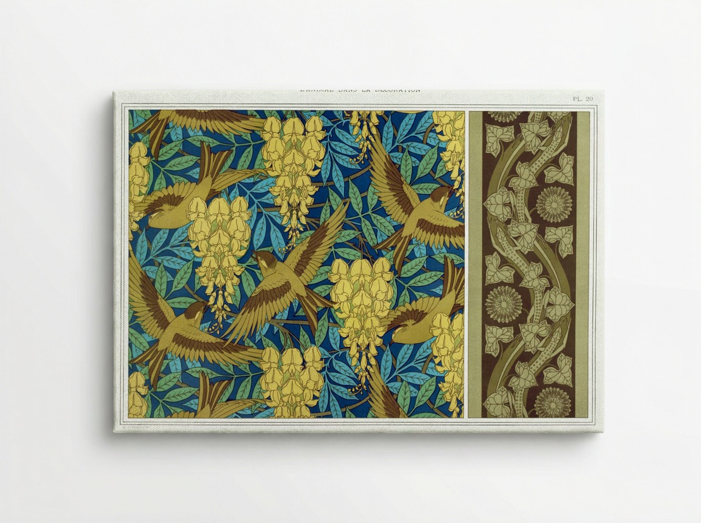Oiseaux et Glycines, Tenture; Lézards et Lierre, Bordure - Maurice Pillard Verneuil - Canvas