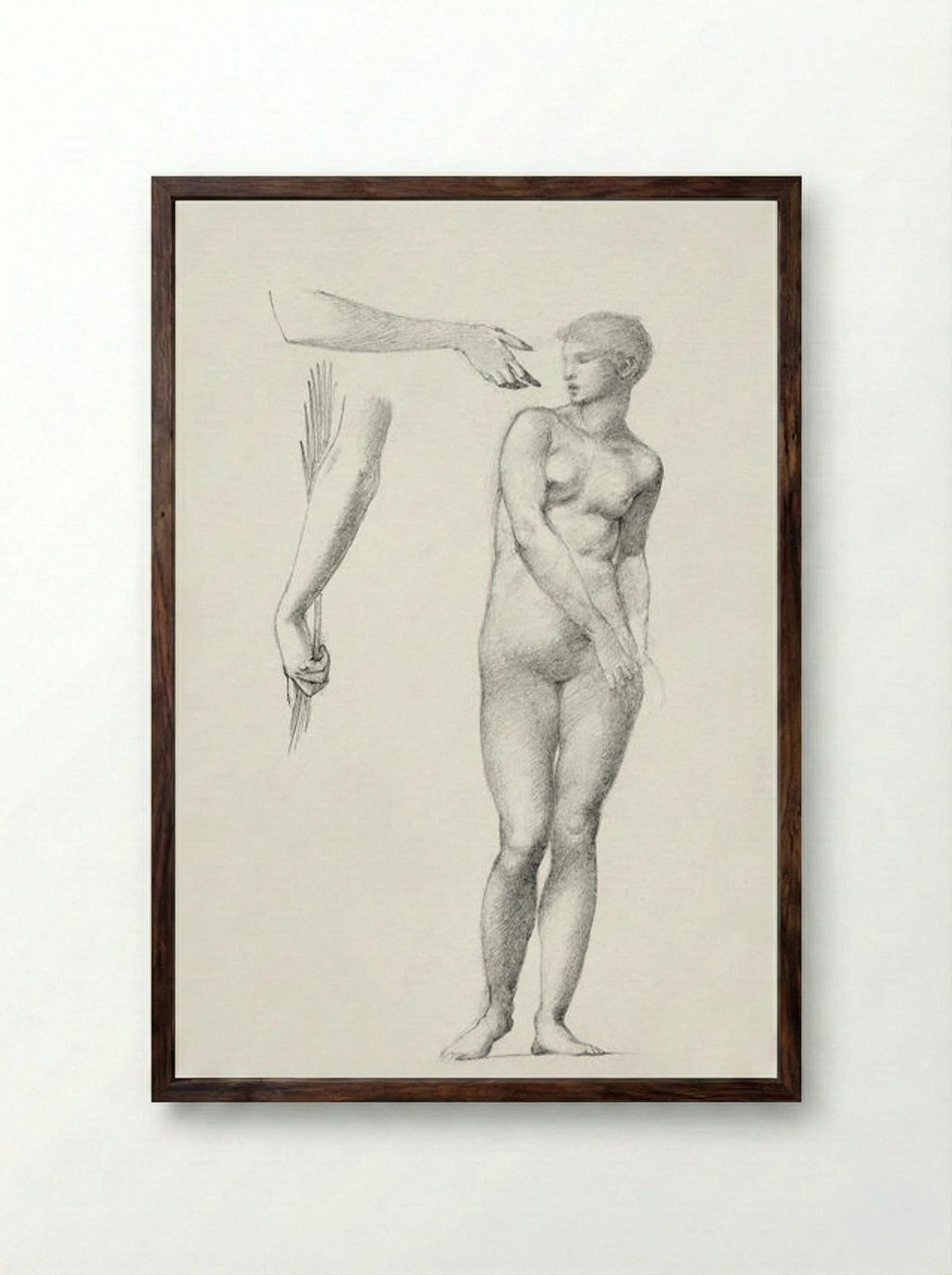 Standing Female Nude and Sketches of Arms - Edward Burne-Jones - Framed Print Dark Wood
