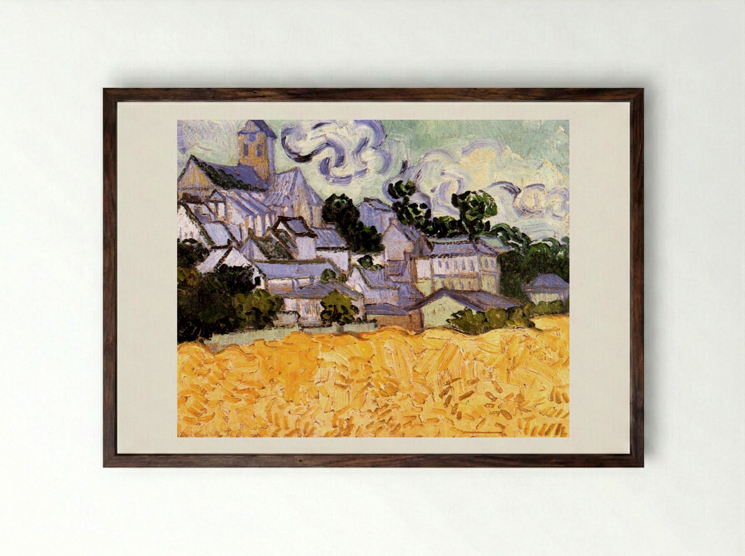View of Auvers with Church - Vincent van Gogh - Framed Print Dark Wood
