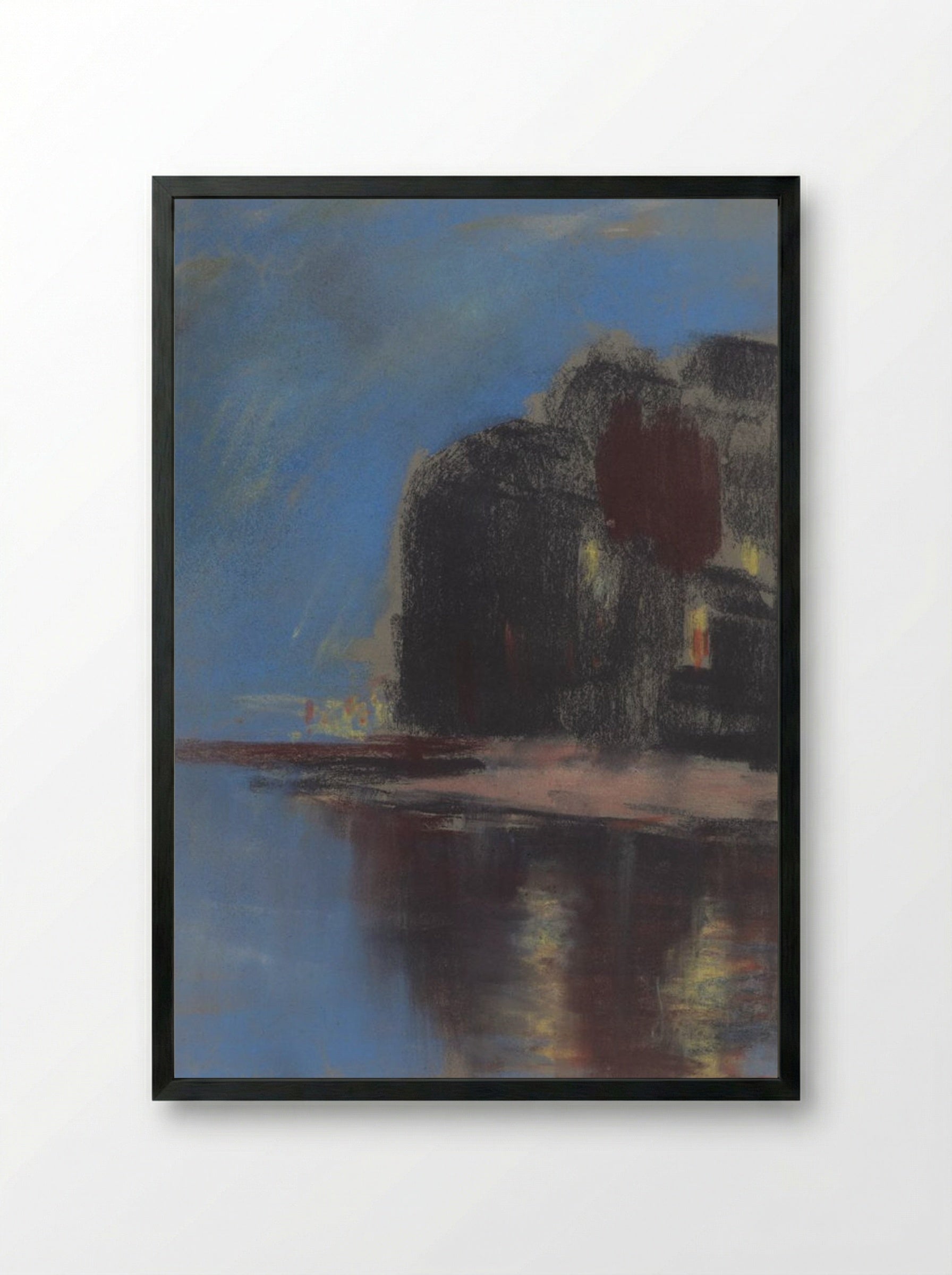 Blue Lake Under Black Rock - Zolo Palugyay - Framed Print Black