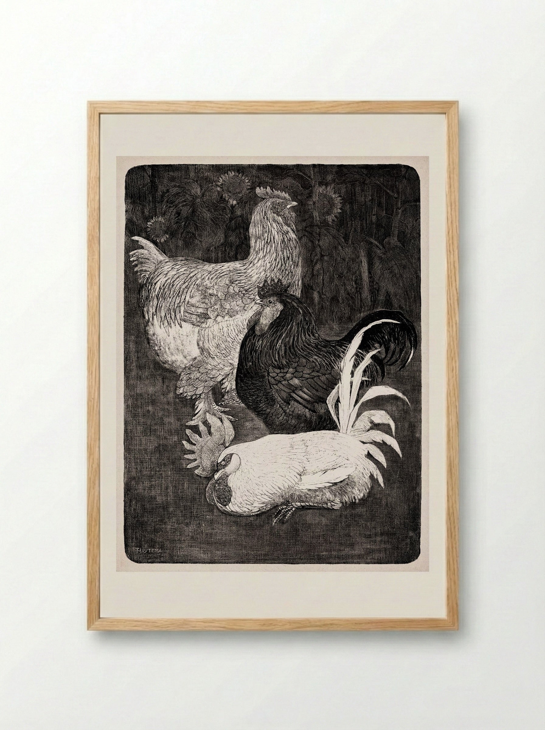 Drie Hanen (Three Roosters) - Theo van Hoytema - Framed Print Wood